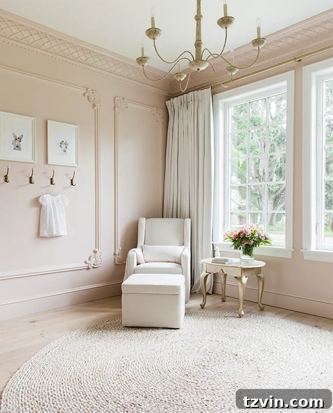 Sherwin Williams Malted Milk - blush pink paint in a cozy nursery