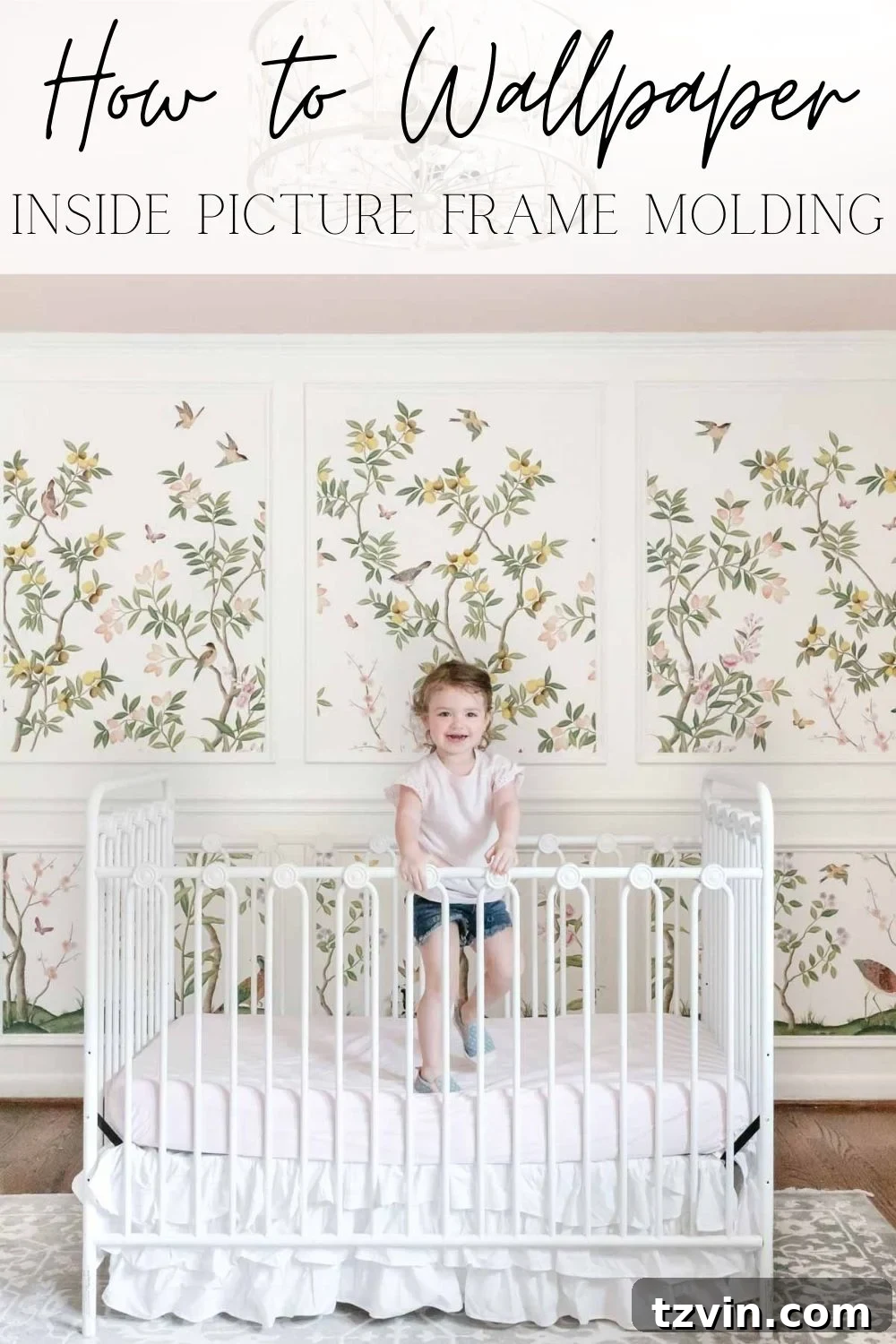 Create a Designer Look: Wallpapering Inside Picture Frame Molding 17 How to wallpaper inside picture frame molding, a DIY tutorial for creating a traditional and whimsical home decor look.