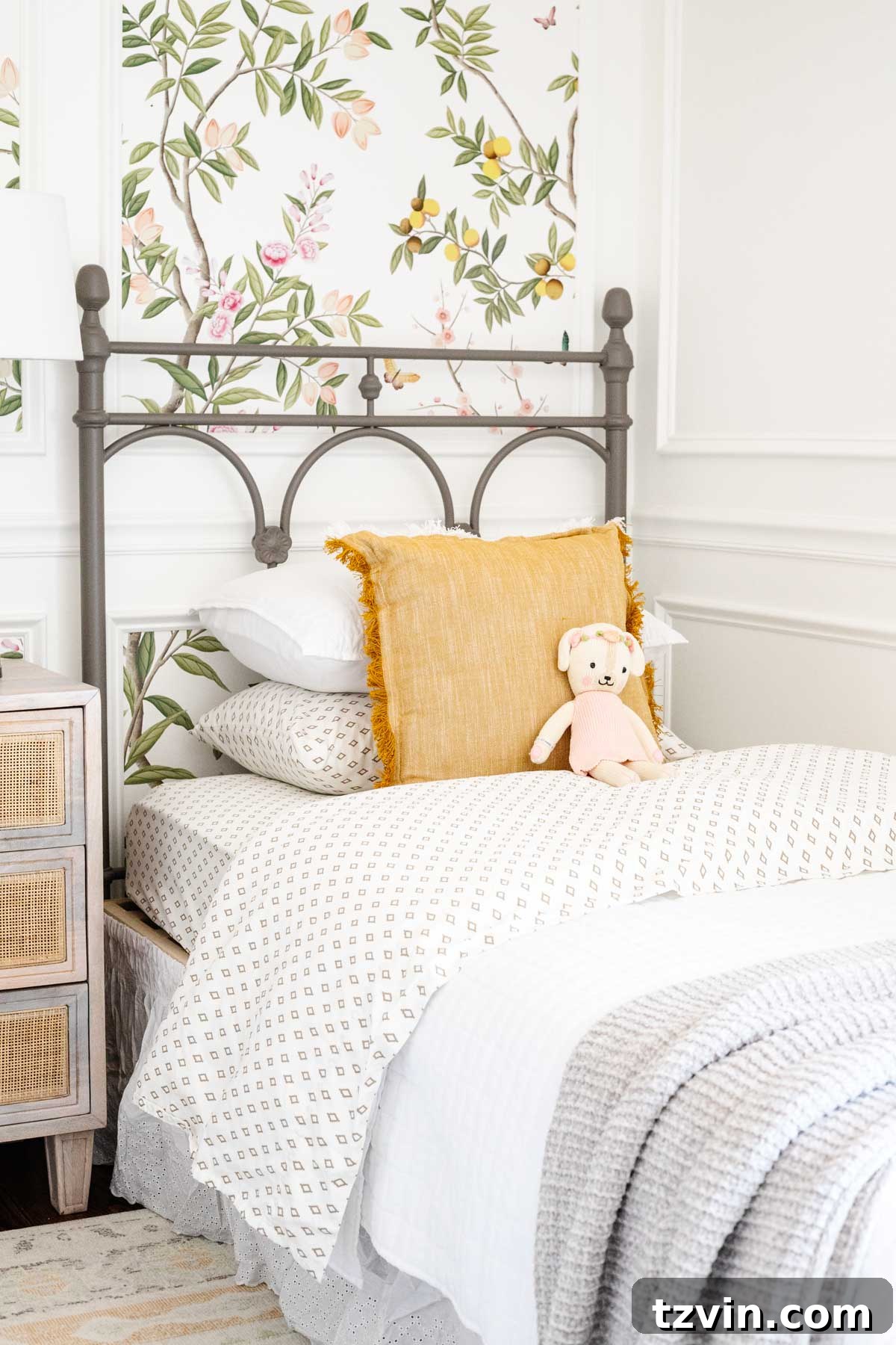 vintage style twin bed for a toddler girl room