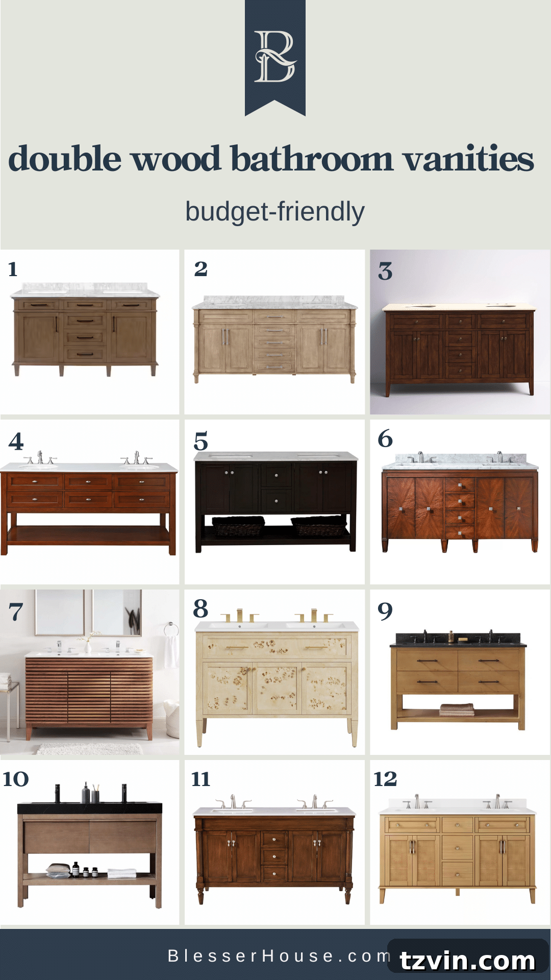 Collection of double wood bathroom vanities under $2000, offering affordable and stylish options