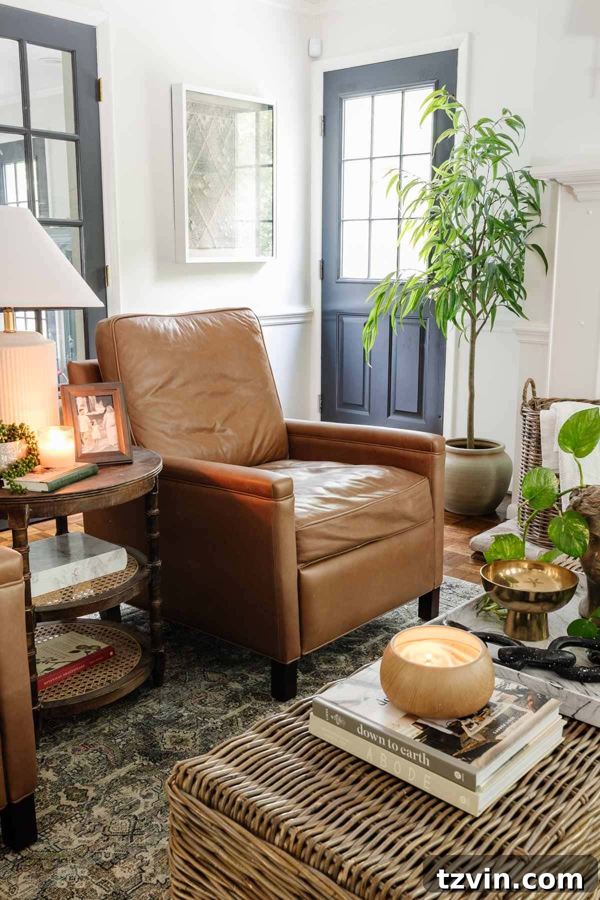 Pottery Barn Leather Recliner: Two Years Later, An Honest Appraisal 8 A Pottery Barn Tyler recliner perfectly placed in a living room, highlighting its ability to blend with diverse decor styles.