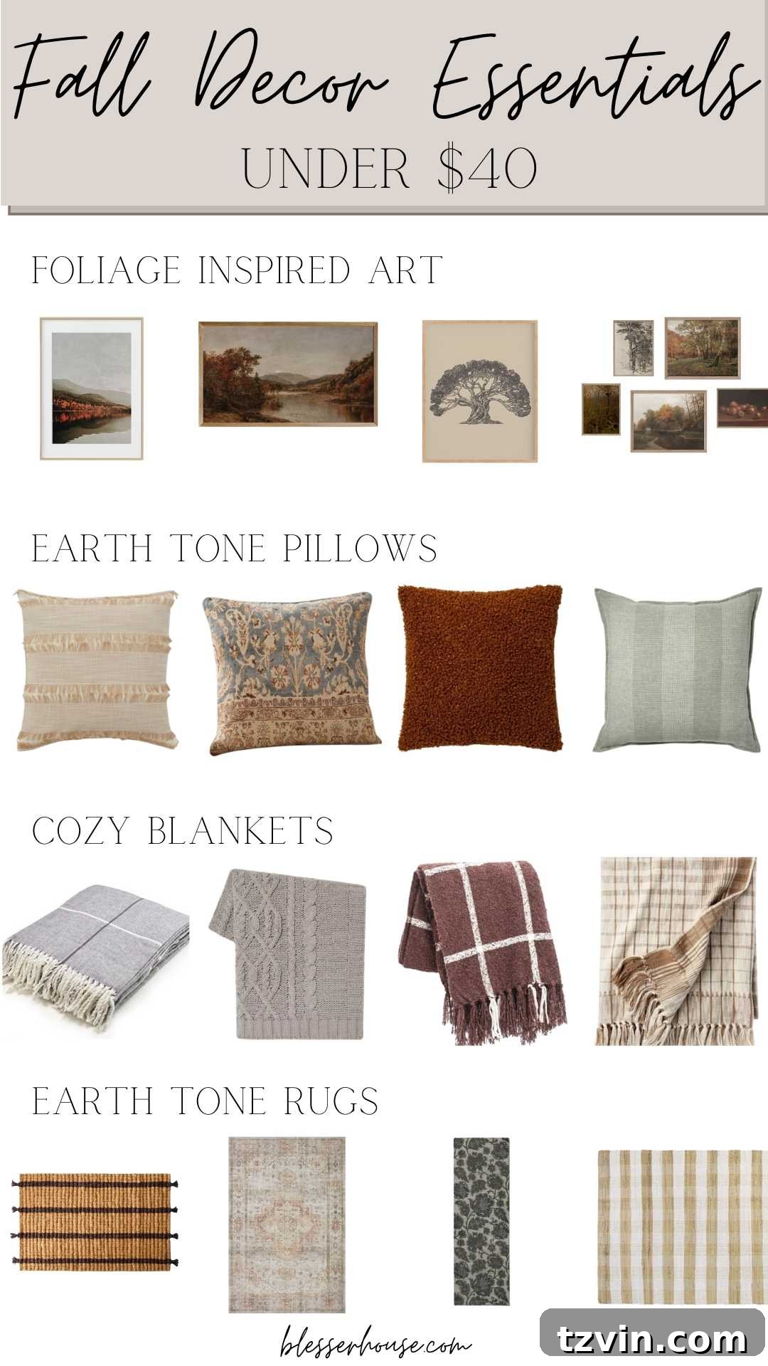 Fall Home Decor Under $40 - art, pillows, blankets, and rugs