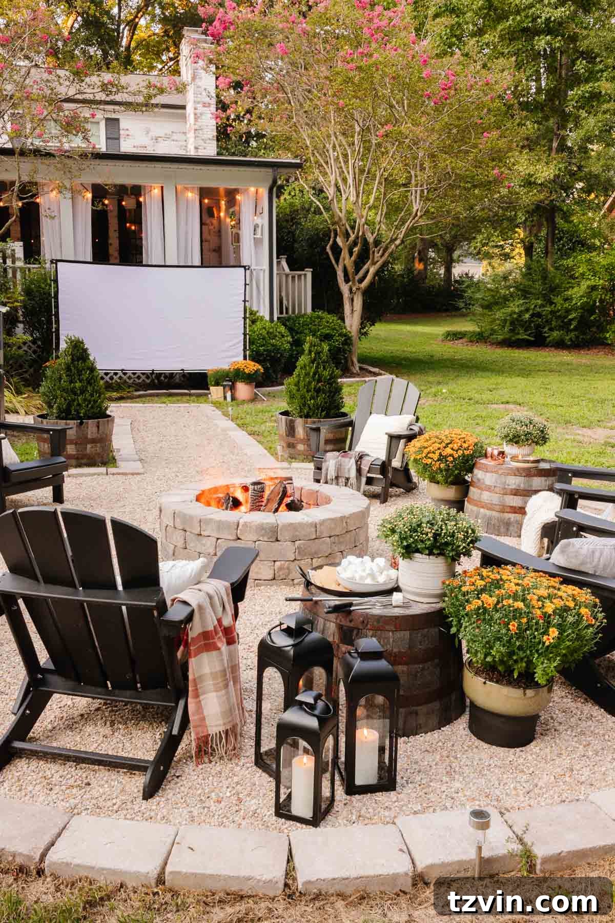 Ignite Autumn Nights: 8 Fire Pit Decor Ideas for Your Backyard 4 DIY backyard fire pit surrounded by inviting outdoor fall decor for a cozy party setting