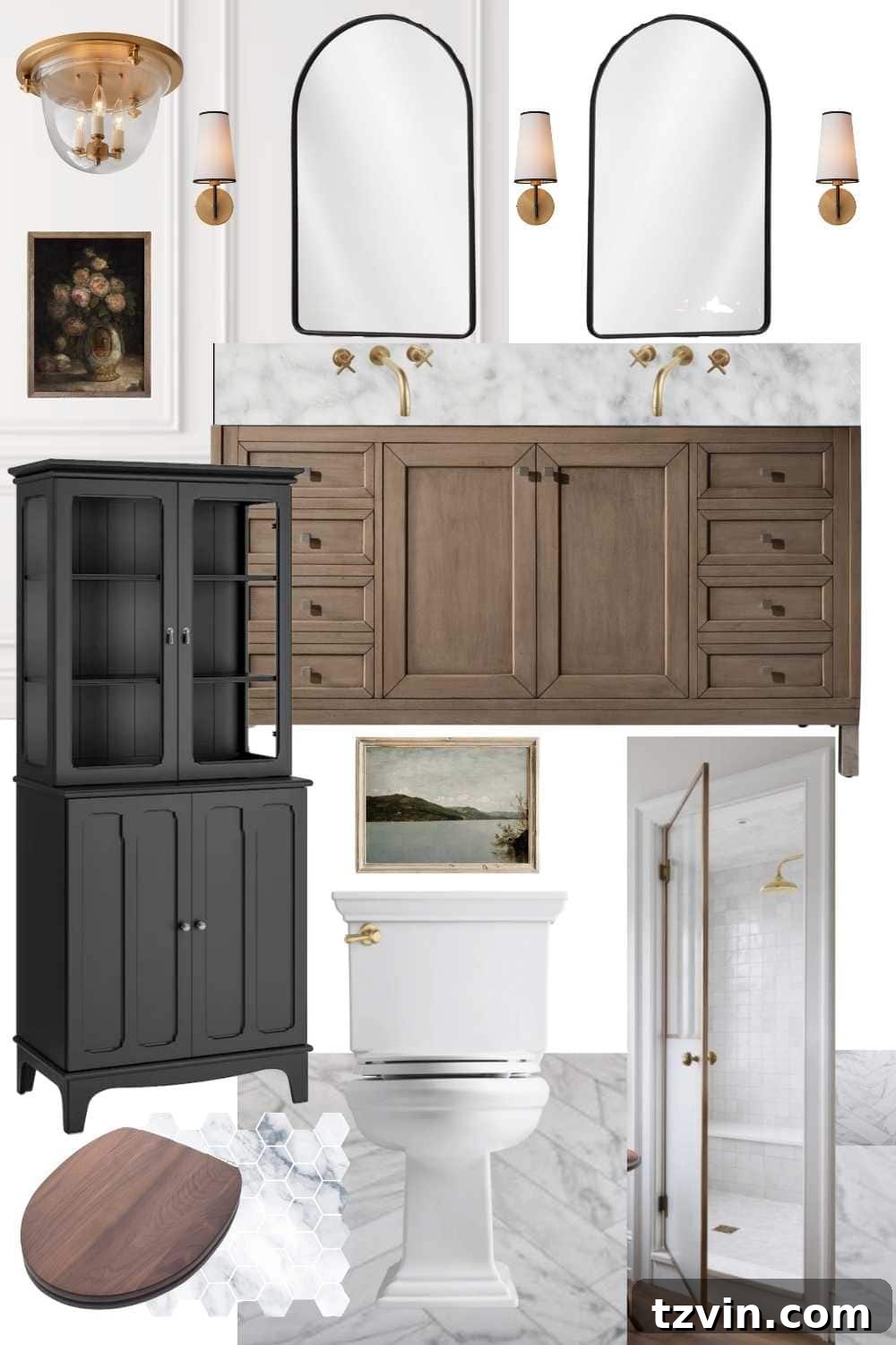 Our Faux Marble Herringbone Shower Transformation 12 timeless bathroom design plan mood board with faux marble accents
