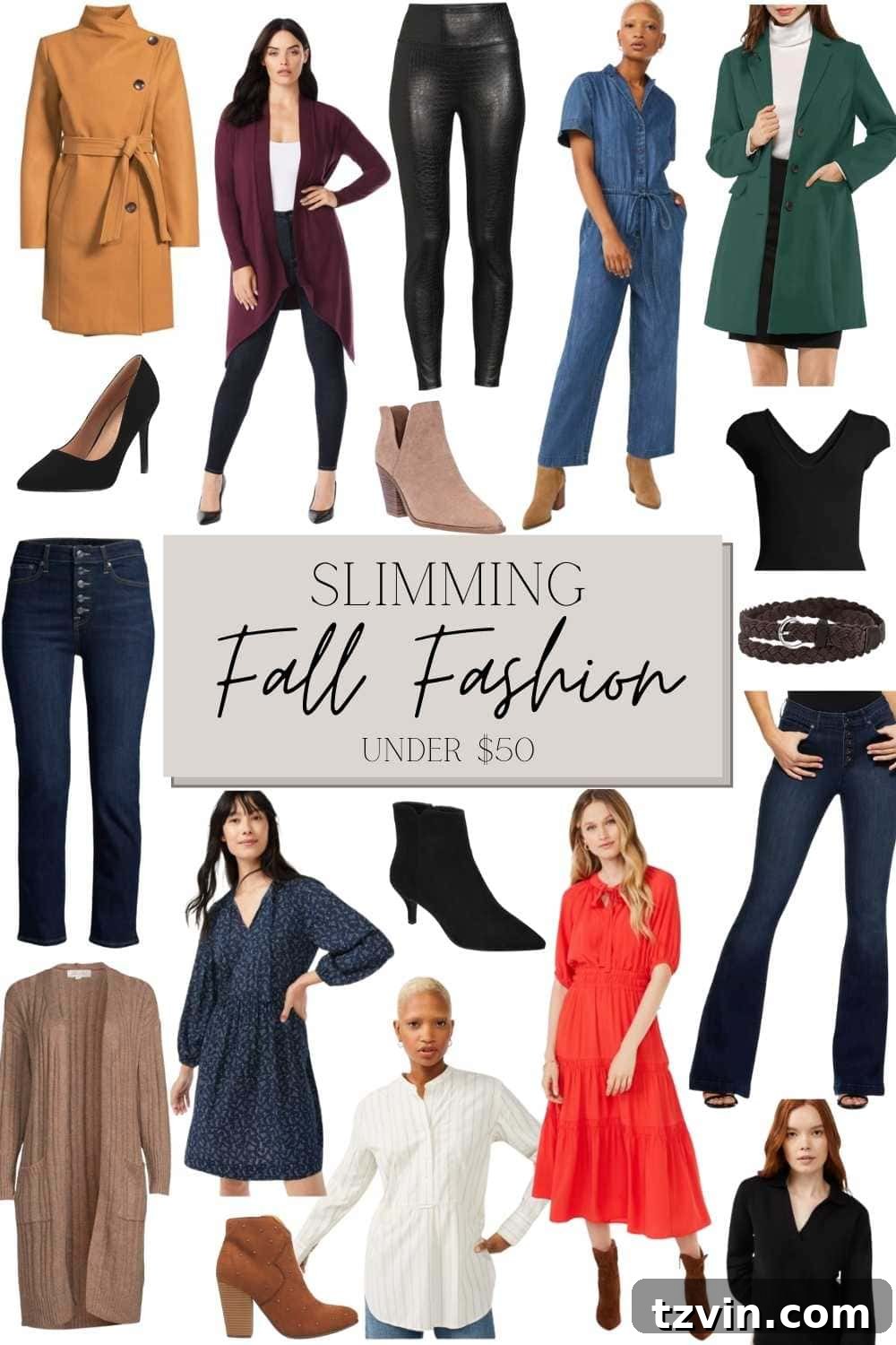 6 Fall Outfits That Make You Look Instantly Slimmer 8 Slimming Fall Fashion Under $50 | 14 fashion styling tricks to help you look slimmer along with 6 budget-friendly fall outfits from Walmart.