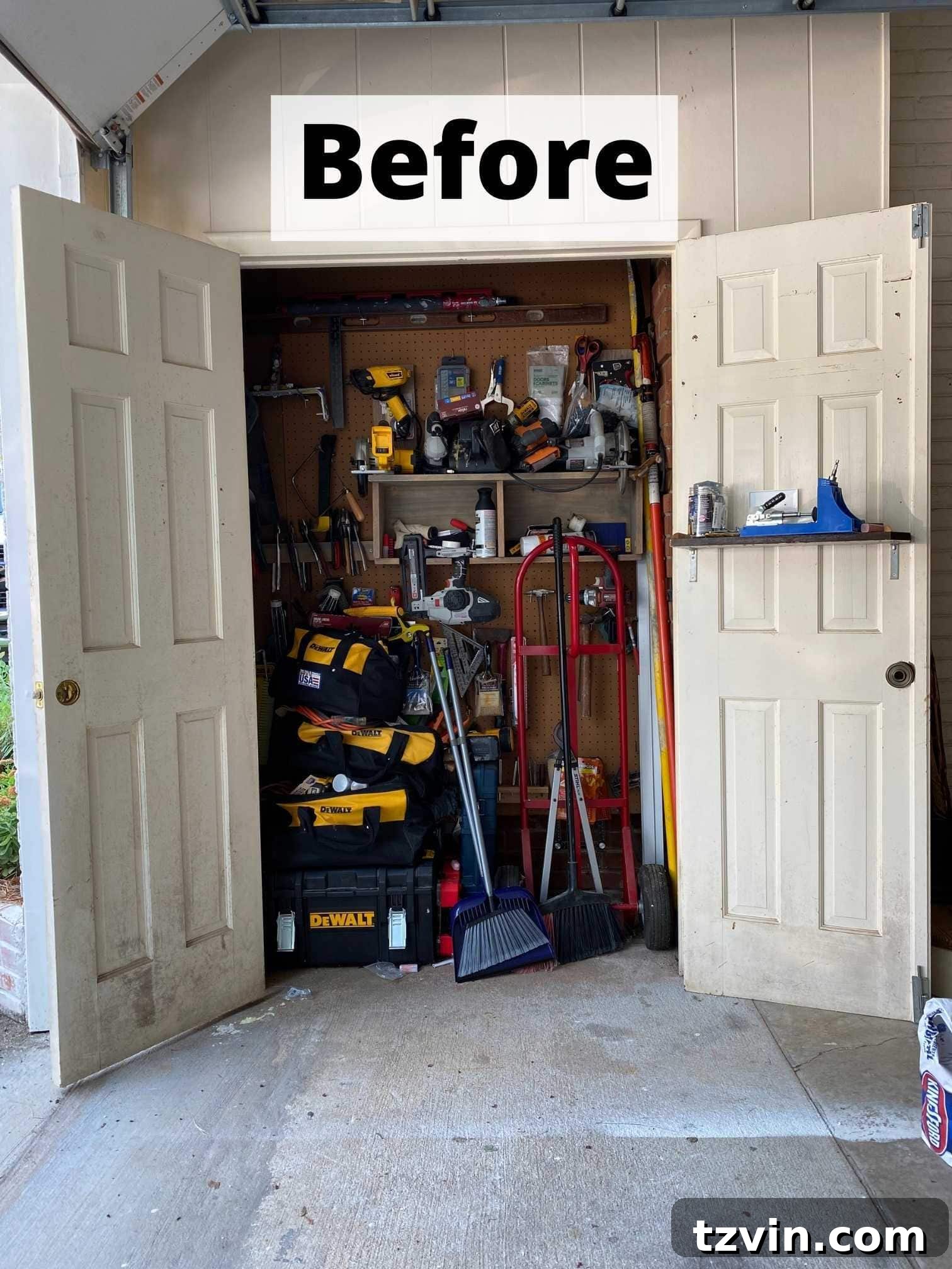 Paint Storage Perfection: Closet Organization Hacks 2 garage storage closet before
