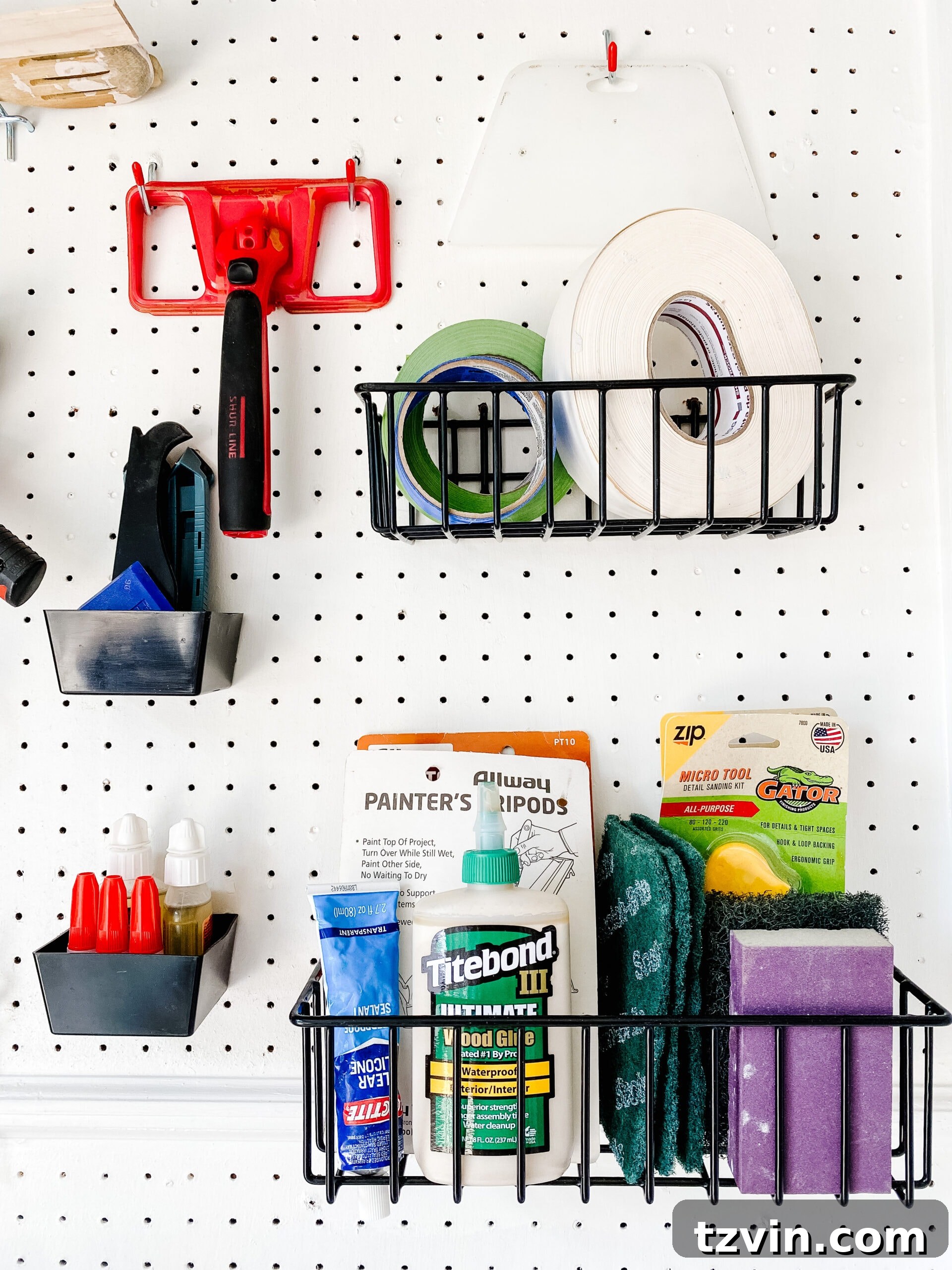 Paint Storage Perfection: Closet Organization Hacks 10 pegboard baskets for storing project supplies