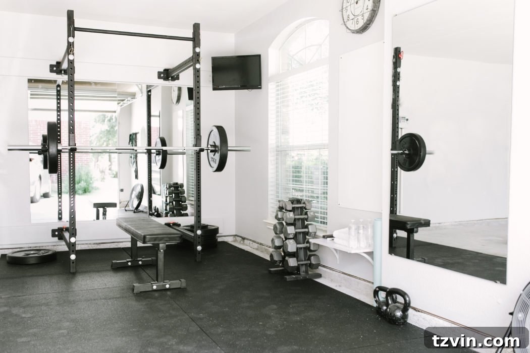 Smart Home Gym Solutions for Basements Garages and Sheds 13 home gym featuring a padded floor and various weights