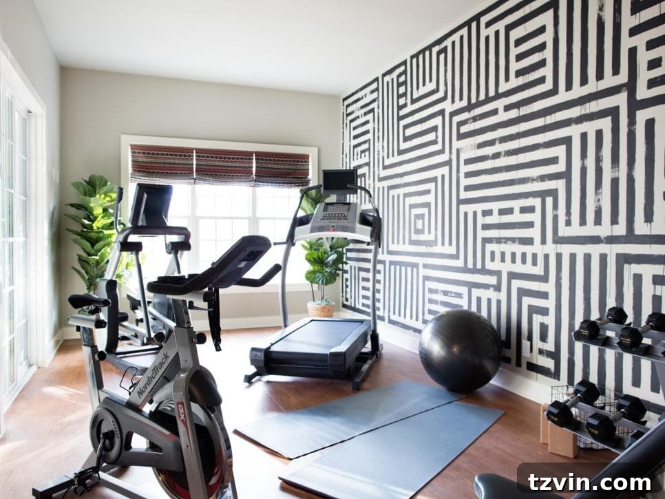 Smart Home Gym Solutions for Basements Garages and Sheds 5 workout room with a striking focal wall design