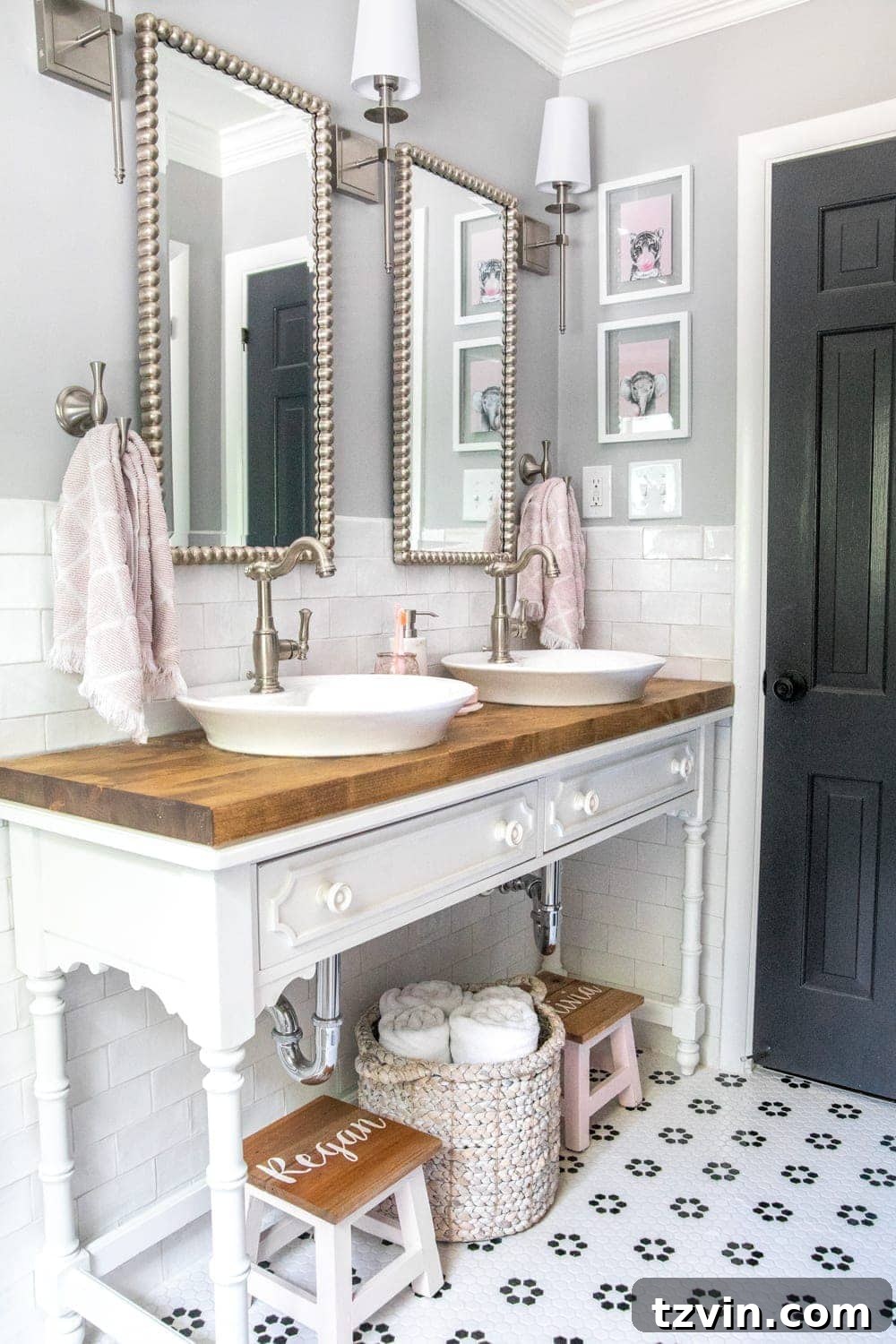 Monochrome Bathroom Makeover for Timeless Style 5 console table bathroom vanity
