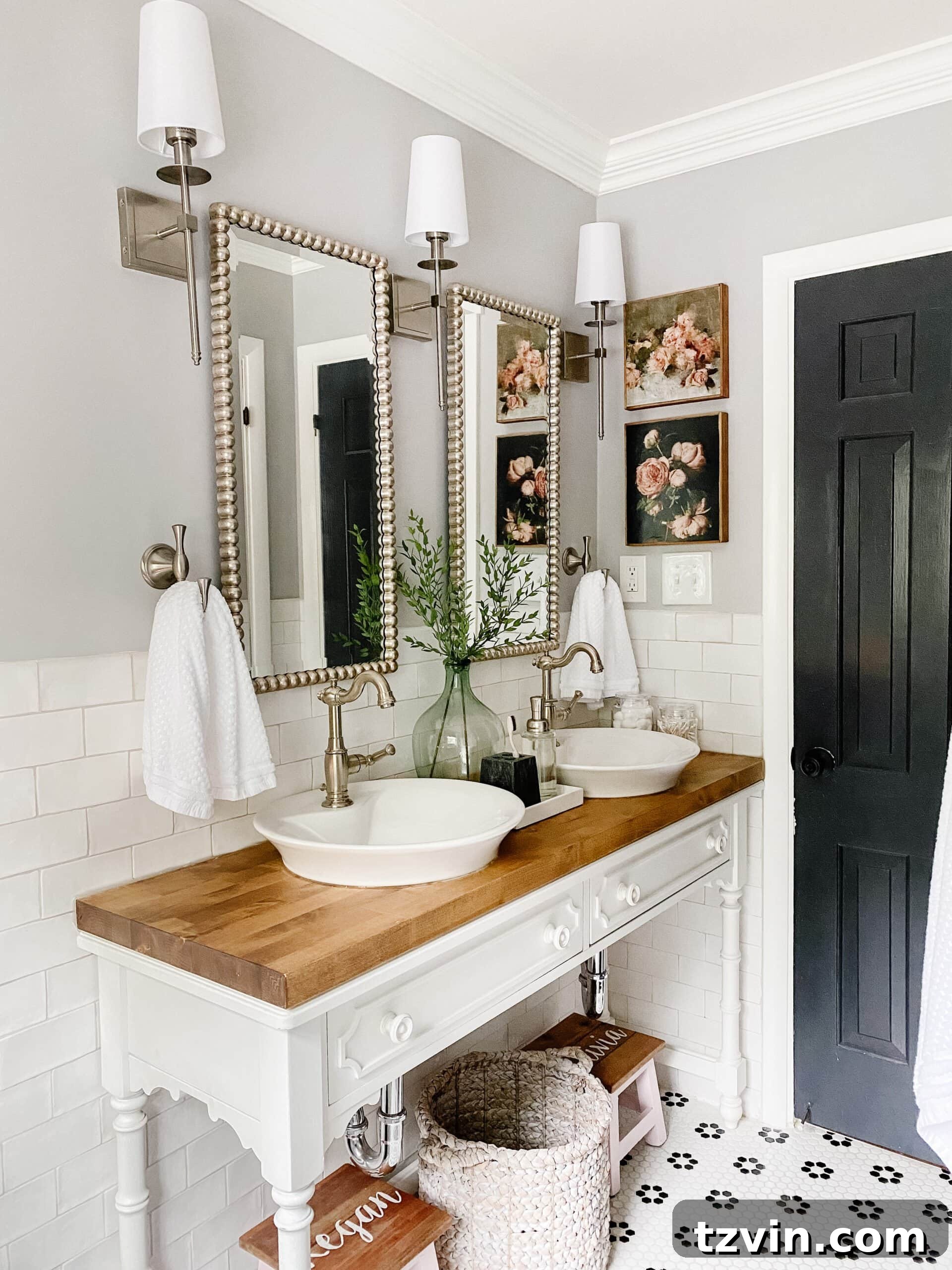 Monochrome Bathroom Makeover for Timeless Style 6 black and white bathroom decor with console table vanity
