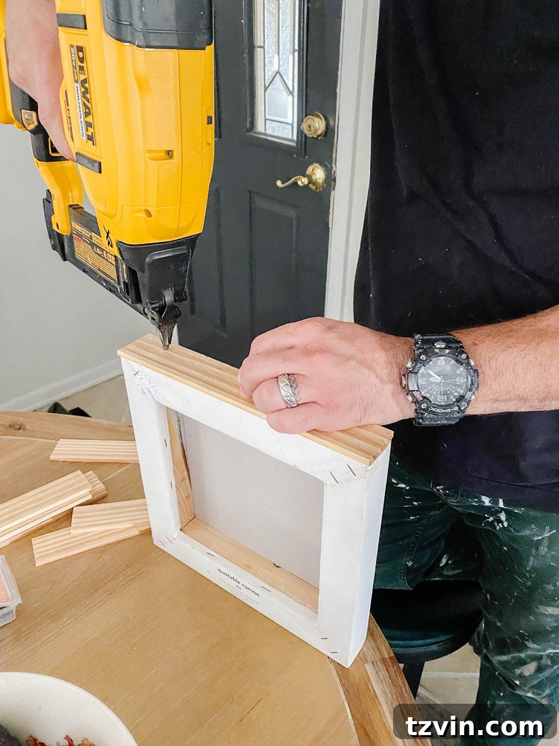 Crafting Vintage Canvas Decor from Salvaged Farmhouse Signs 6 nailing lattice strips to a canvas for a DIY frame