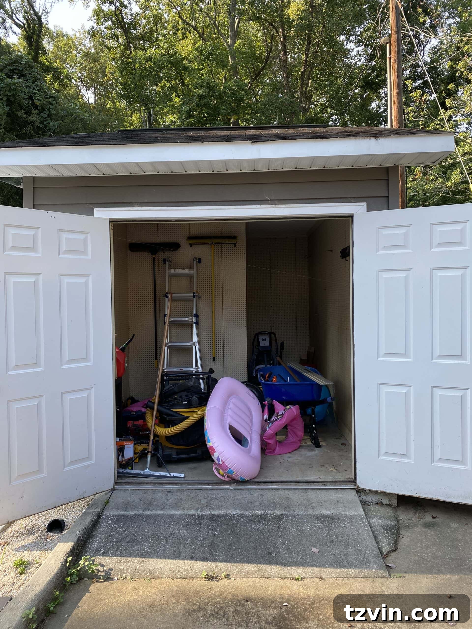 Home Gym Design and Workout Shed Progress 2 Original outdoor pool shed before conversion to home gym