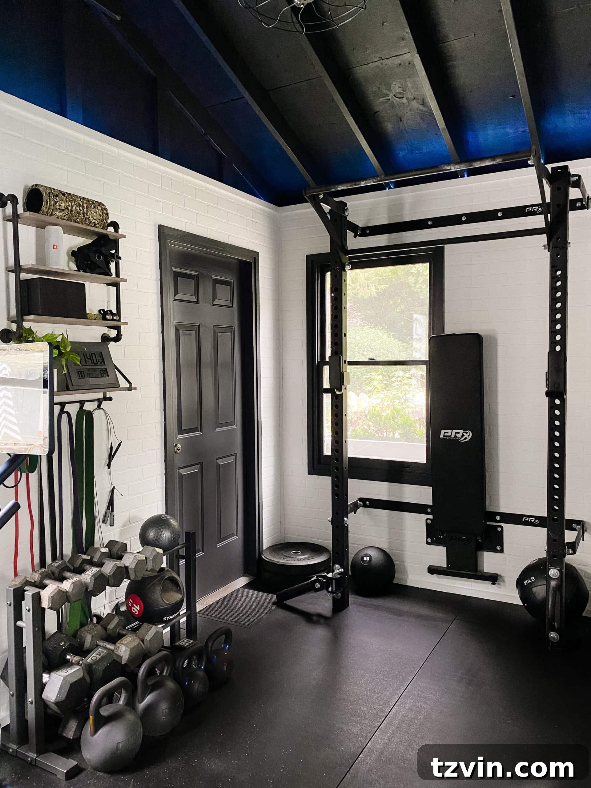 Shed Smart: Budget Home Gym Builds 14 home gym with led lights and weight lifting area