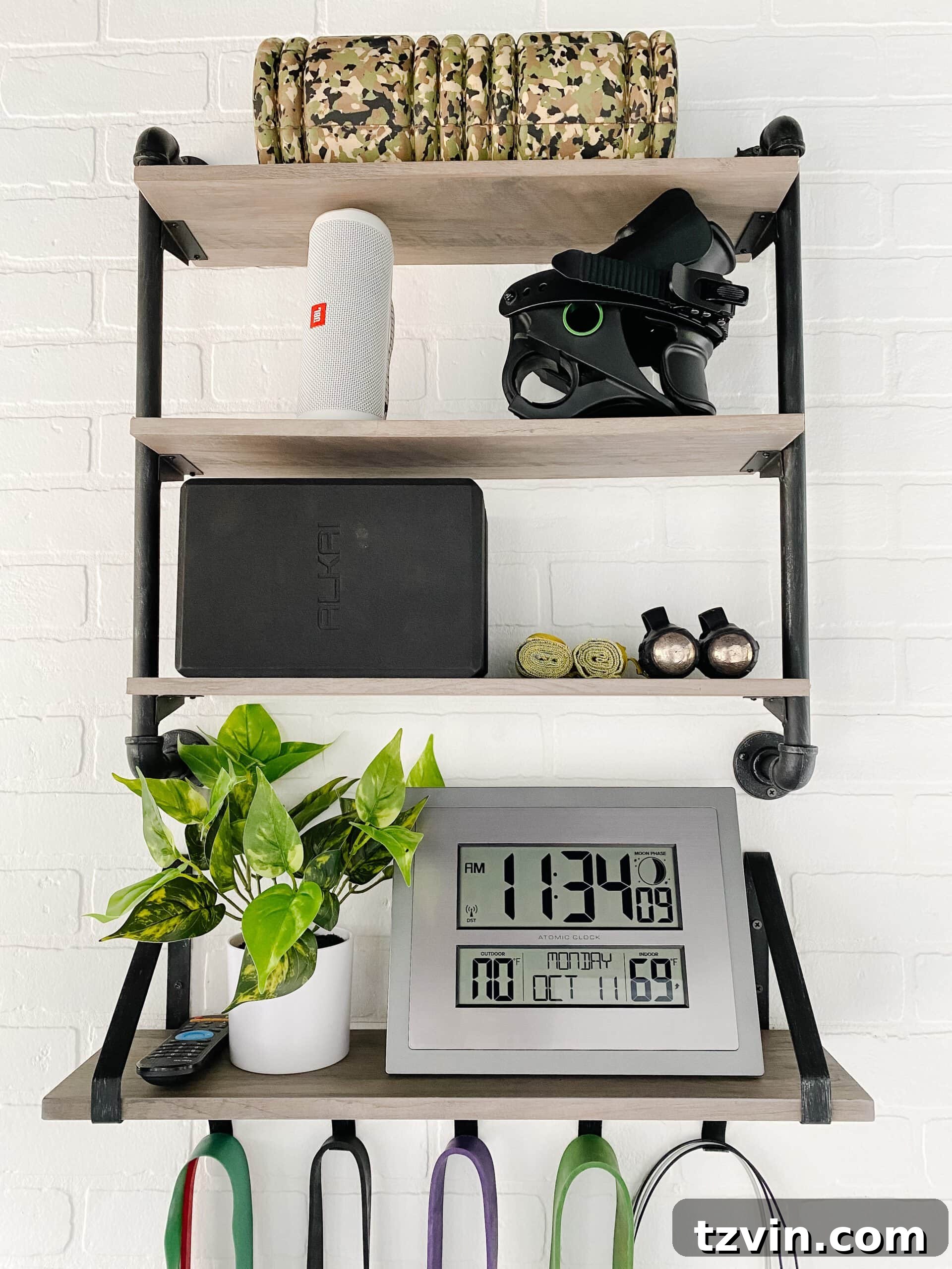 Shed Smart: Budget Home Gym Builds 7 wall shelves for storing small gym equipment