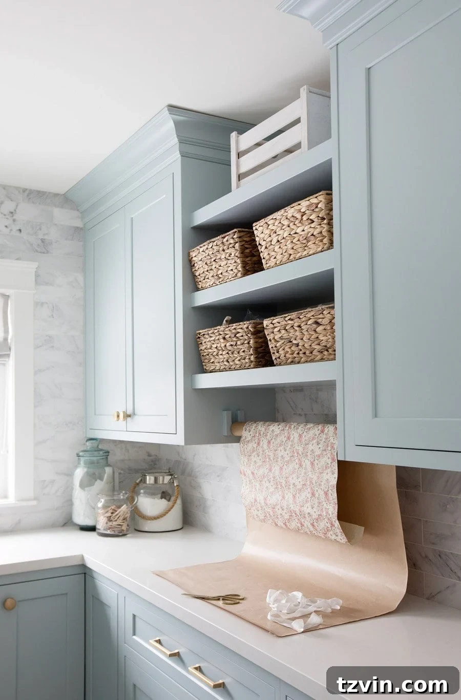 Discover Calm: Leading Blue Grey Paints for Tranquil Spaces 12 Benjamin Moore Smoke, a light blue-grey paint color ideal for cabinets and serene spaces