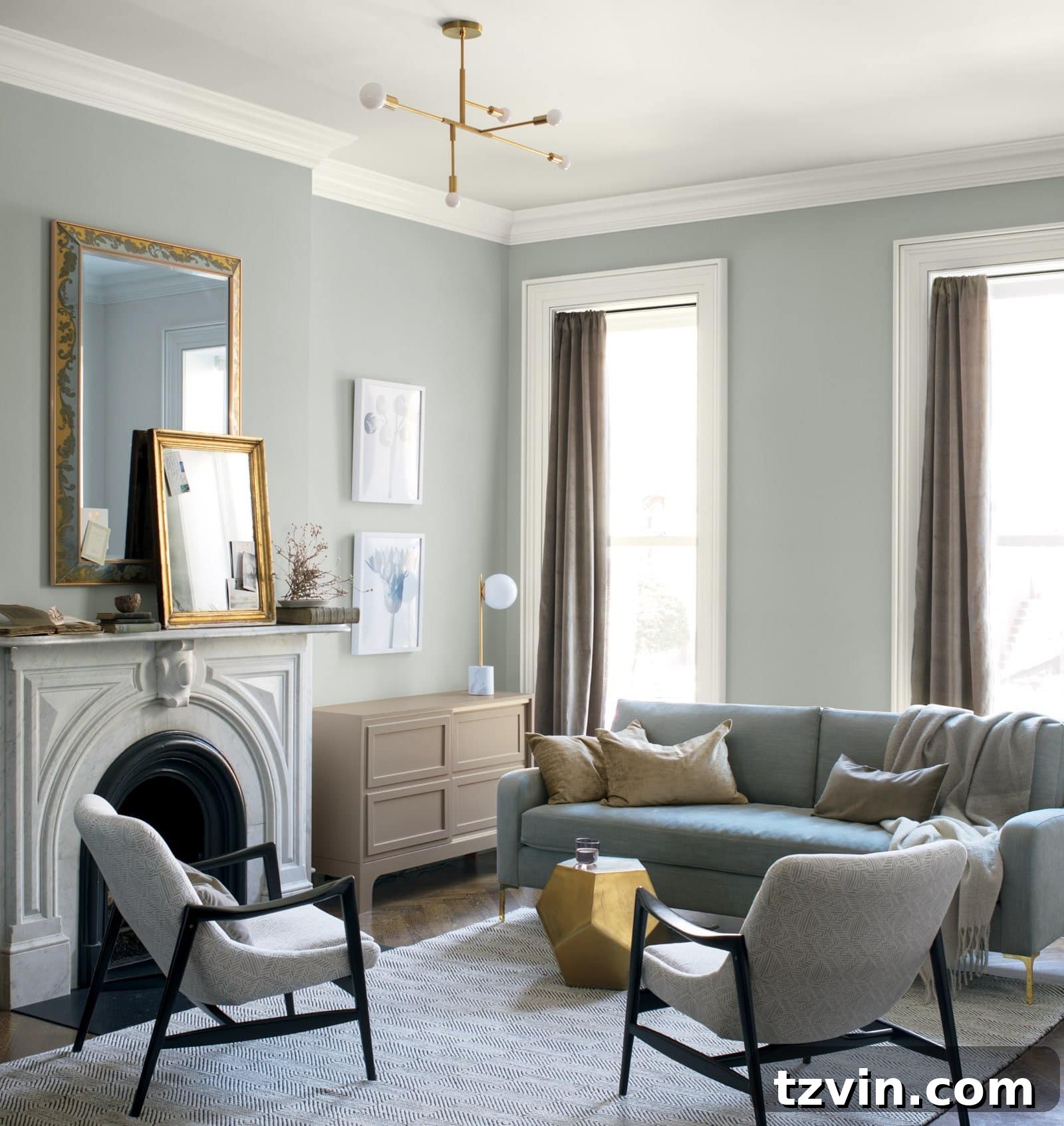 Discover Calm: Leading Blue Grey Paints for Tranquil Spaces 6 Benjamin Moore Silver Gray, a perfect light blue-grey paint for walls, creating an airy feel