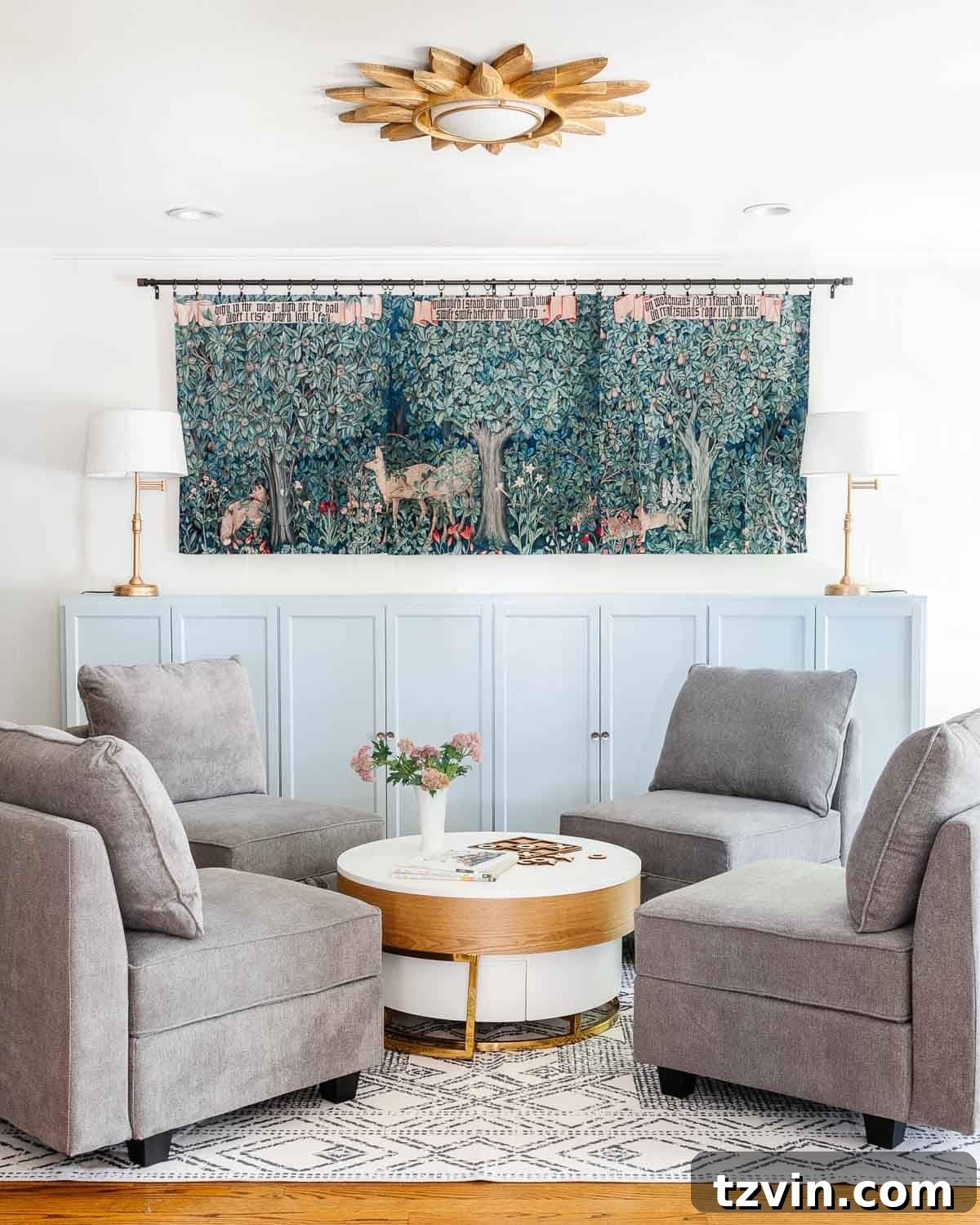 Spill-Proof Chic: 20 Must-Have Machine-Washable Rugs 6 A vibrant and playful playroom showcasing a geometric neutral washable rug, offering a modern touch and easy maintenance to the family space.