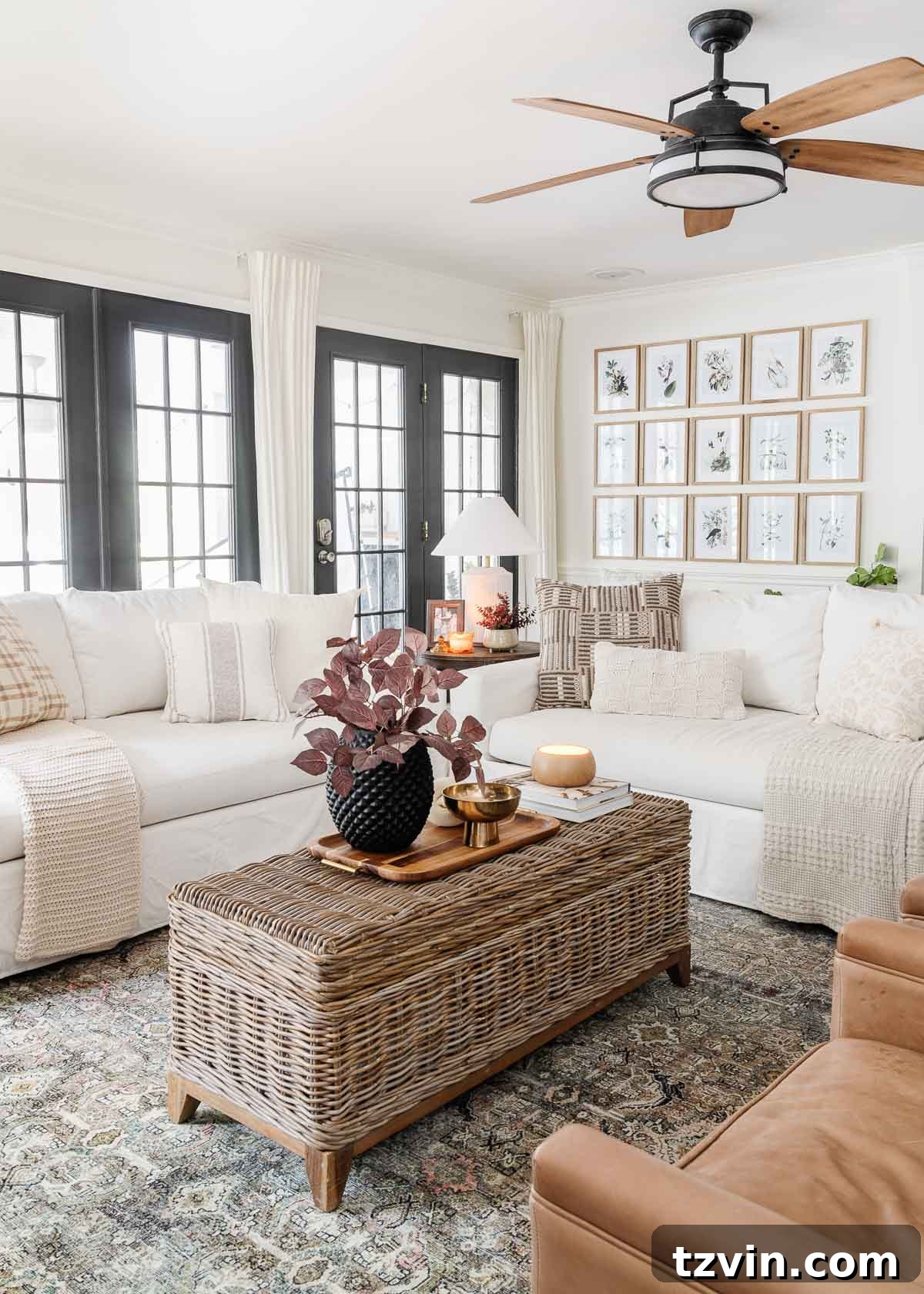 pottery barn sofas in a fall living room