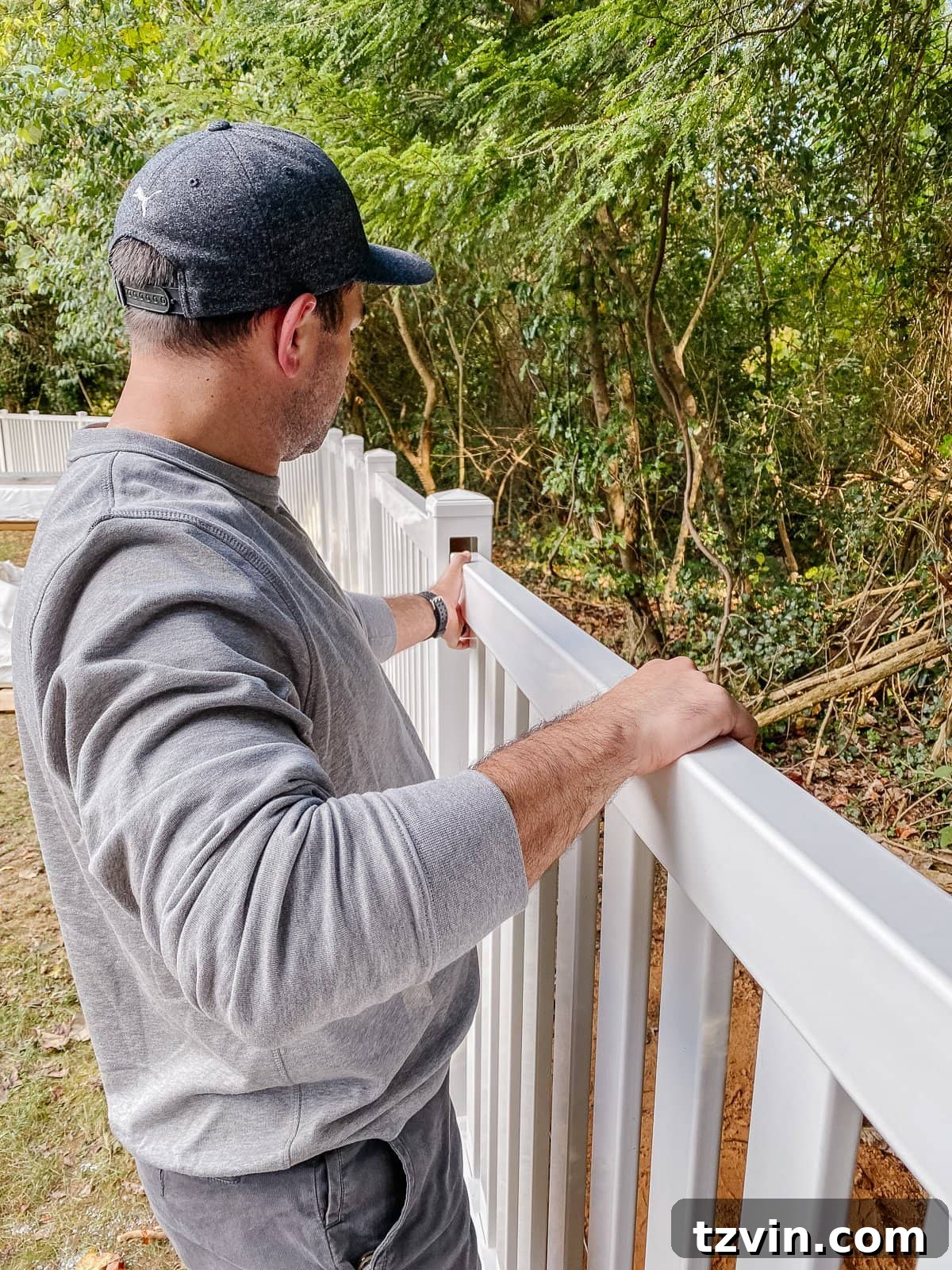white vinyl fence installation using Ply Gem