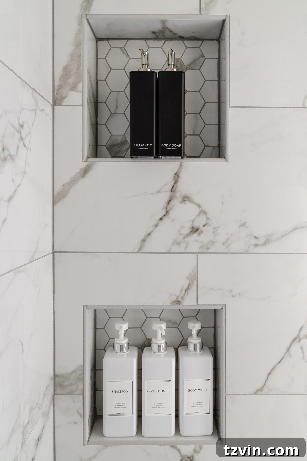 Step Inside Our Modern Vintage En Suite Bathroom Oasis 16 shower niches with soap dispernsers