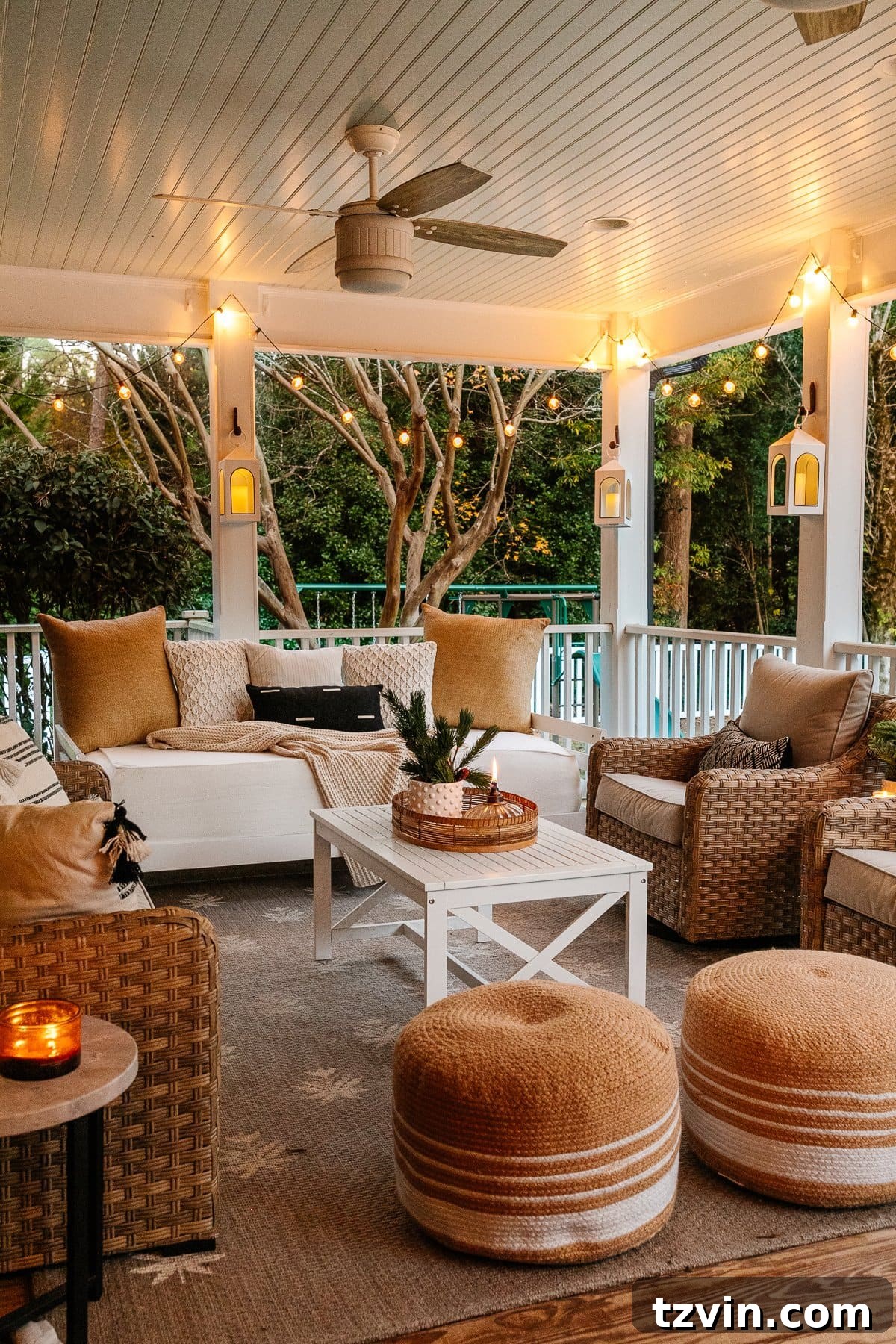 What We Really Paid for Our Backyard Oasis 32 back porch after makeover with haint blue ceiling and new furniture