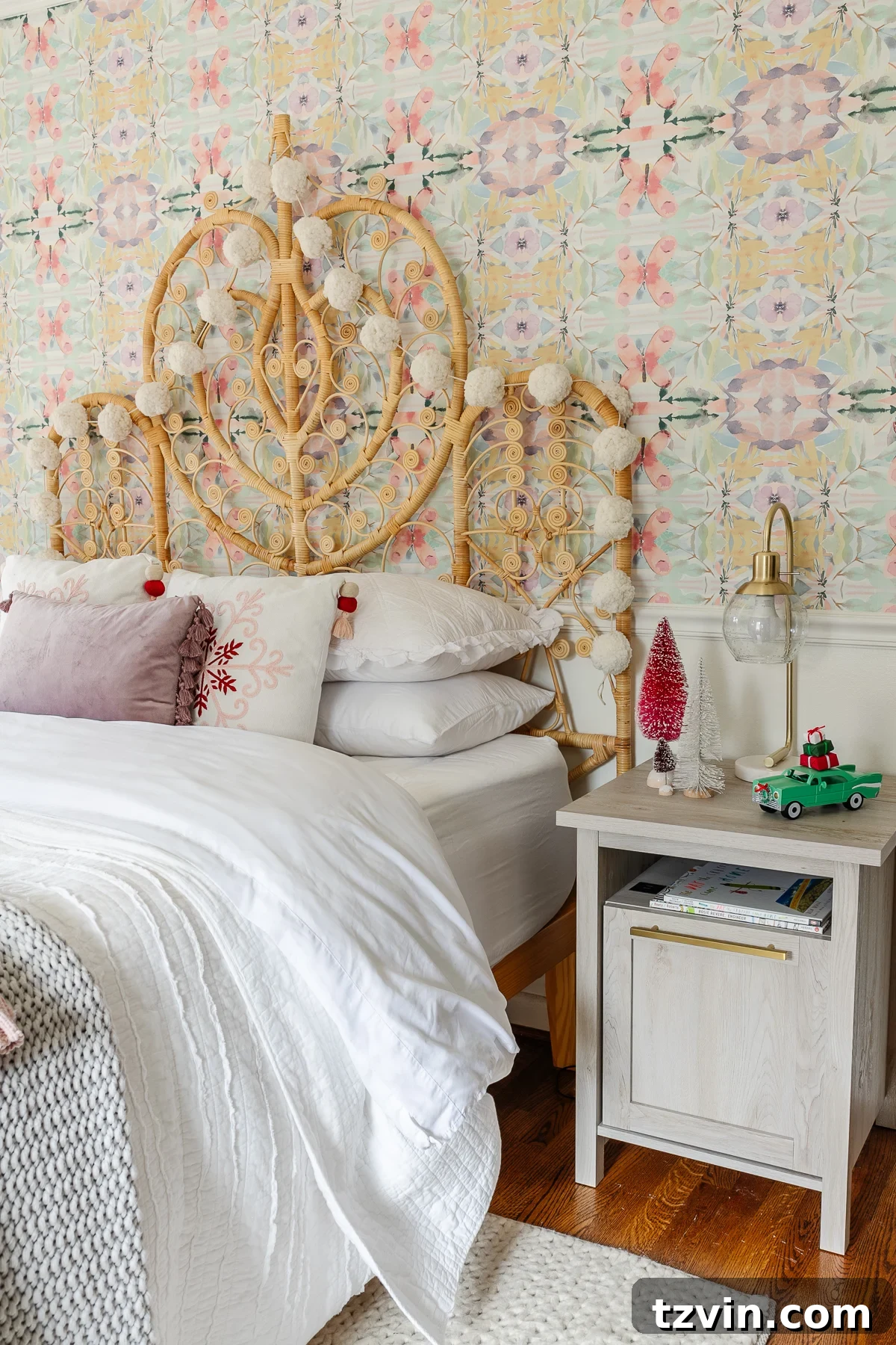 Christmas bedroom decor on a nightstand
