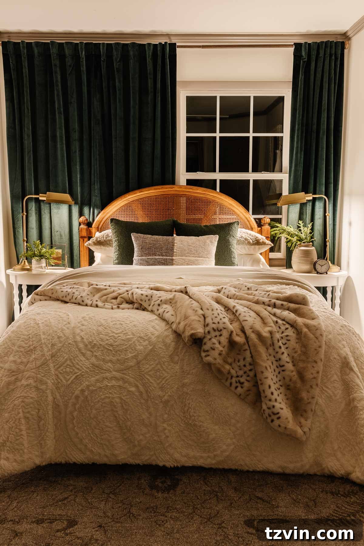 soft lamps in a bedroom at night