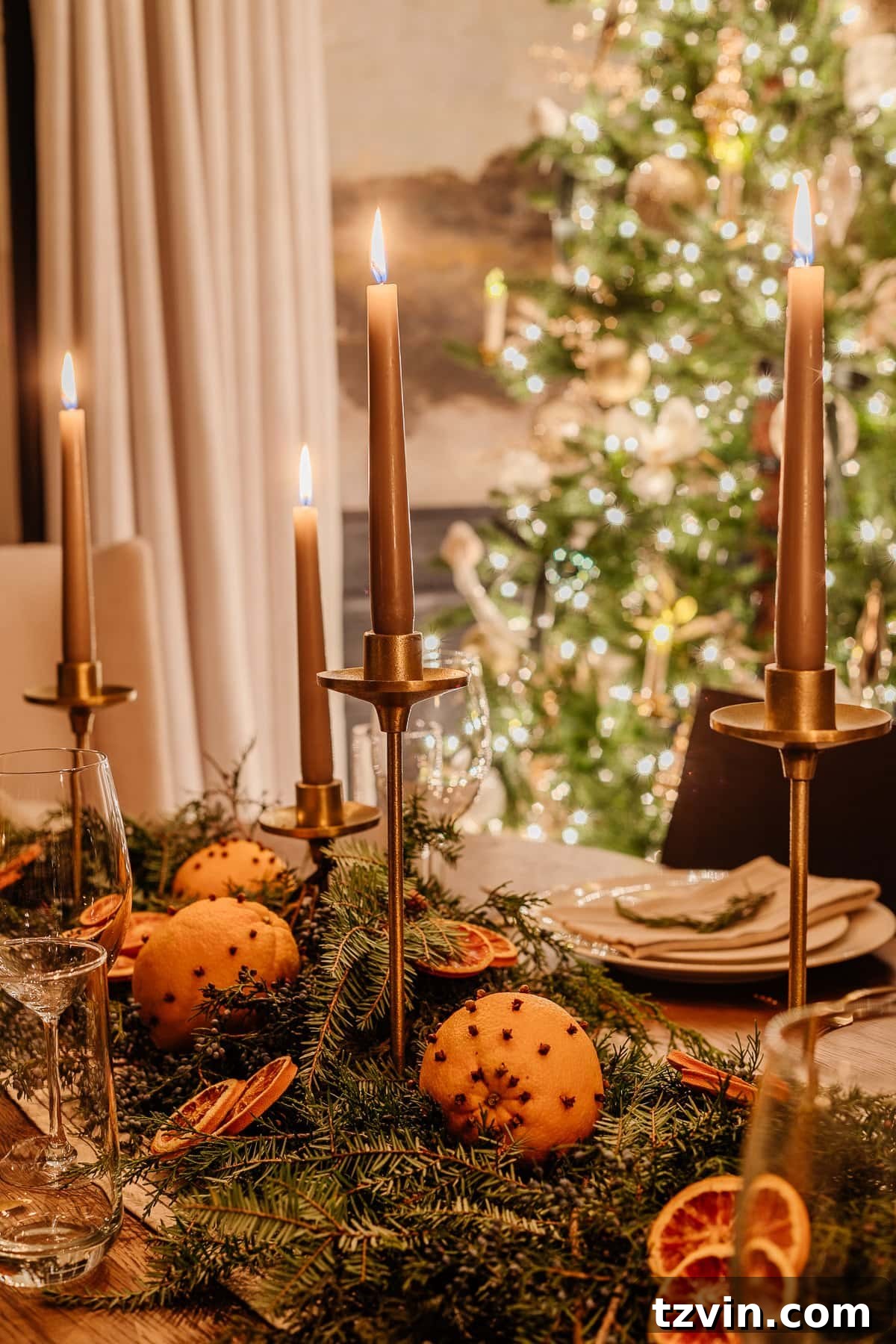 Holiday Glow Home Showcase 11 Christmas dining room table adorned with festive decorations and glowing candles, creating a warm and inviting atmosphere for holiday gatherings.