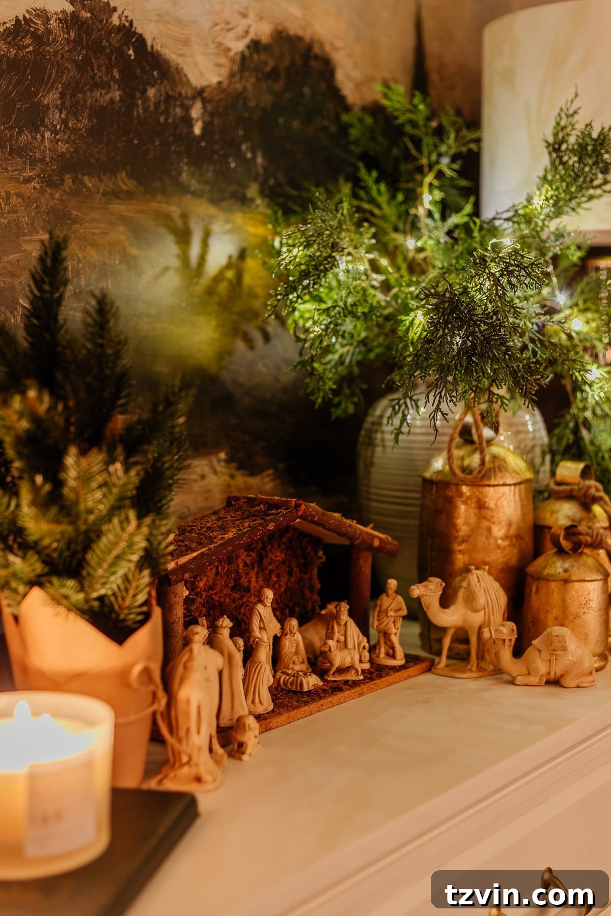 Holiday Glow Home Showcase 14 A serene Christmas nativity scene, beautifully lit at night, symbolizing the sacred anticipation of the holiday season.