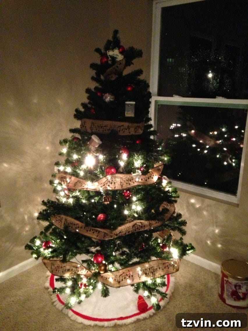 Holiday Glow Home Showcase 28 A nostalgic photo of a small, charming first Christmas tree, adorned with humble decorations, symbolizing cherished beginnings.