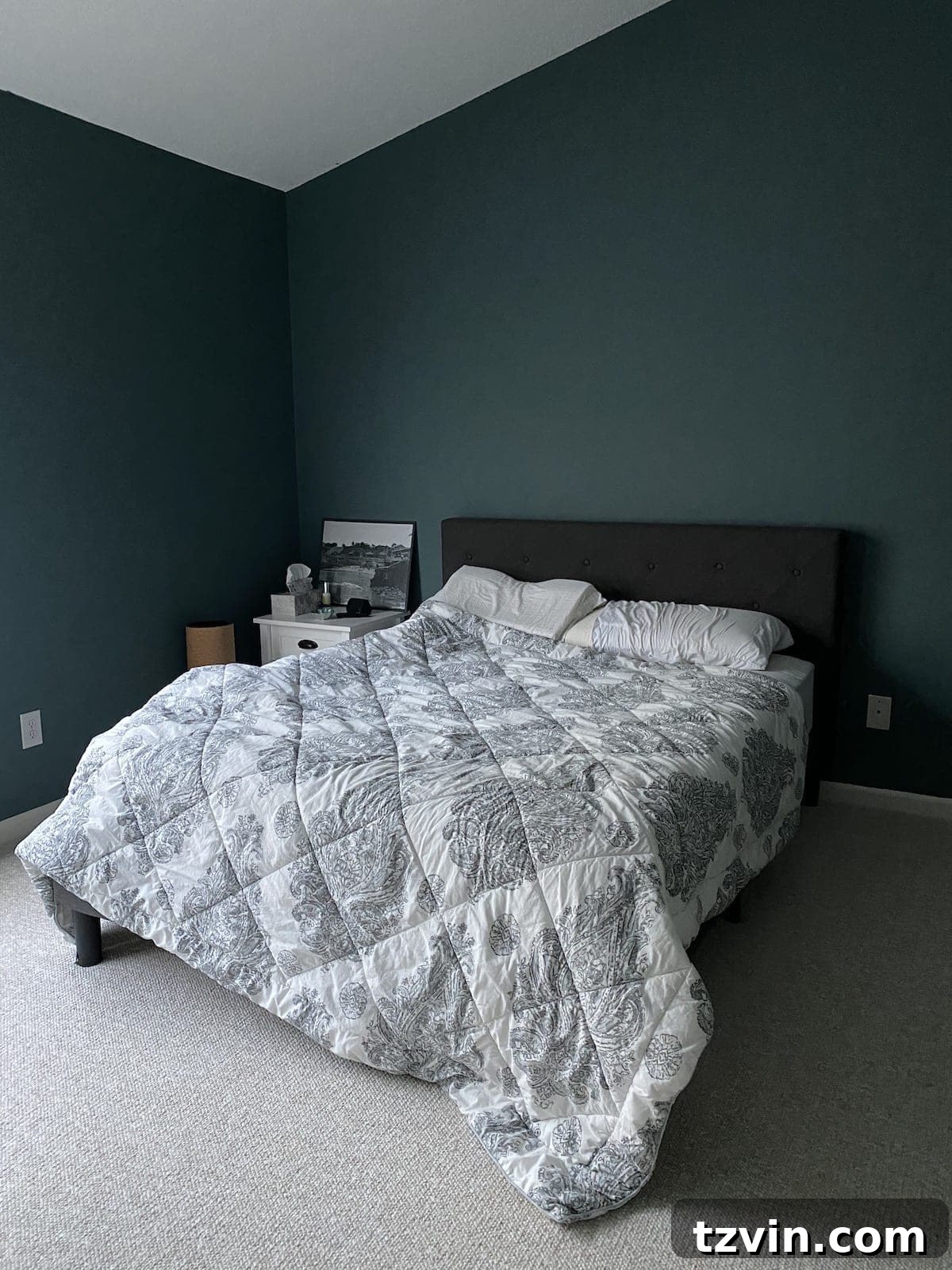 Our Favorite 21 Room Makeovers of 2021 2 Before image of Kristina's bedroom, showing a functional but dated space.