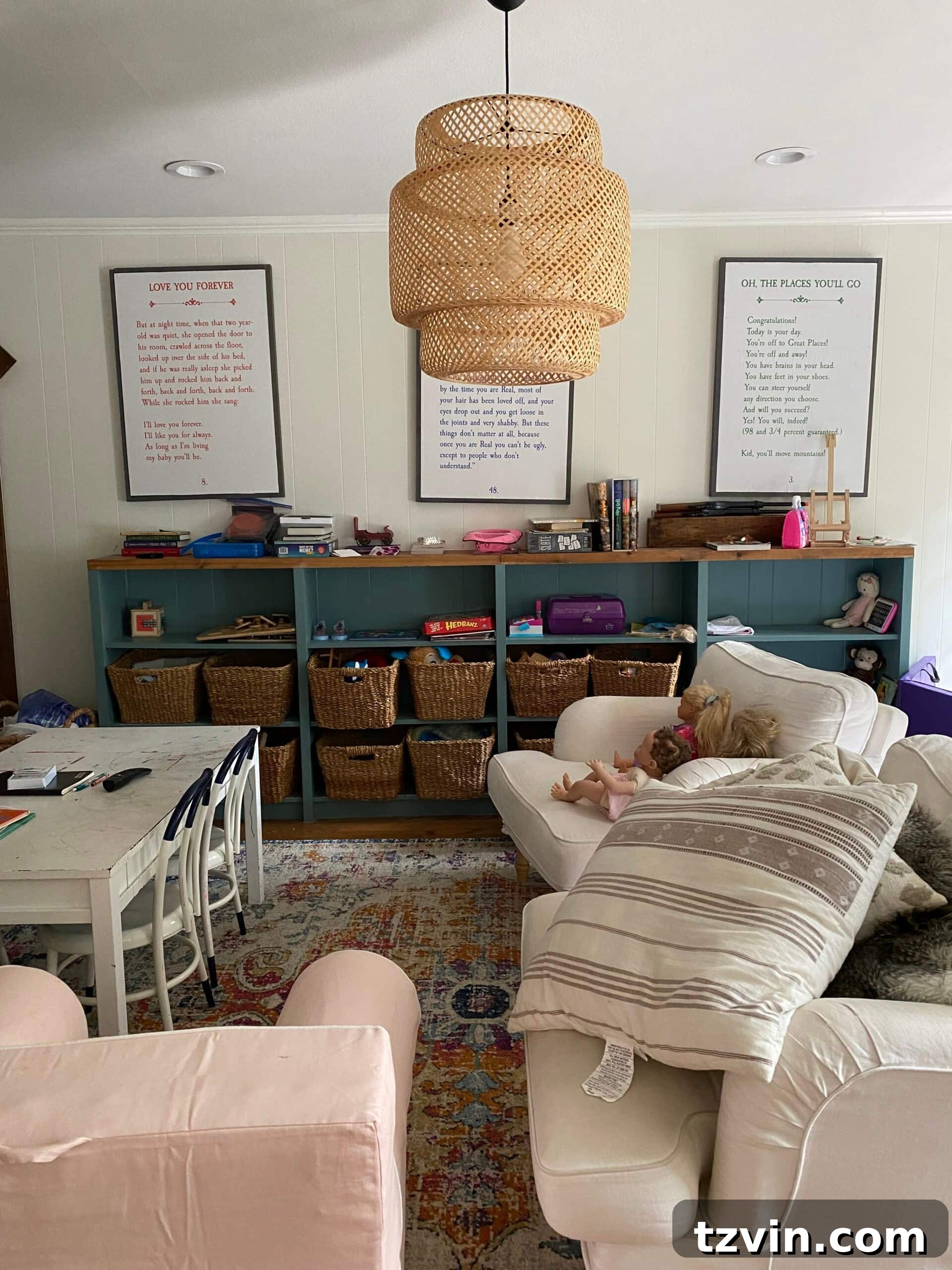 Our Favorite 21 Room Makeovers of 2021 33 Before image of the playroom, showing a state of disarray.