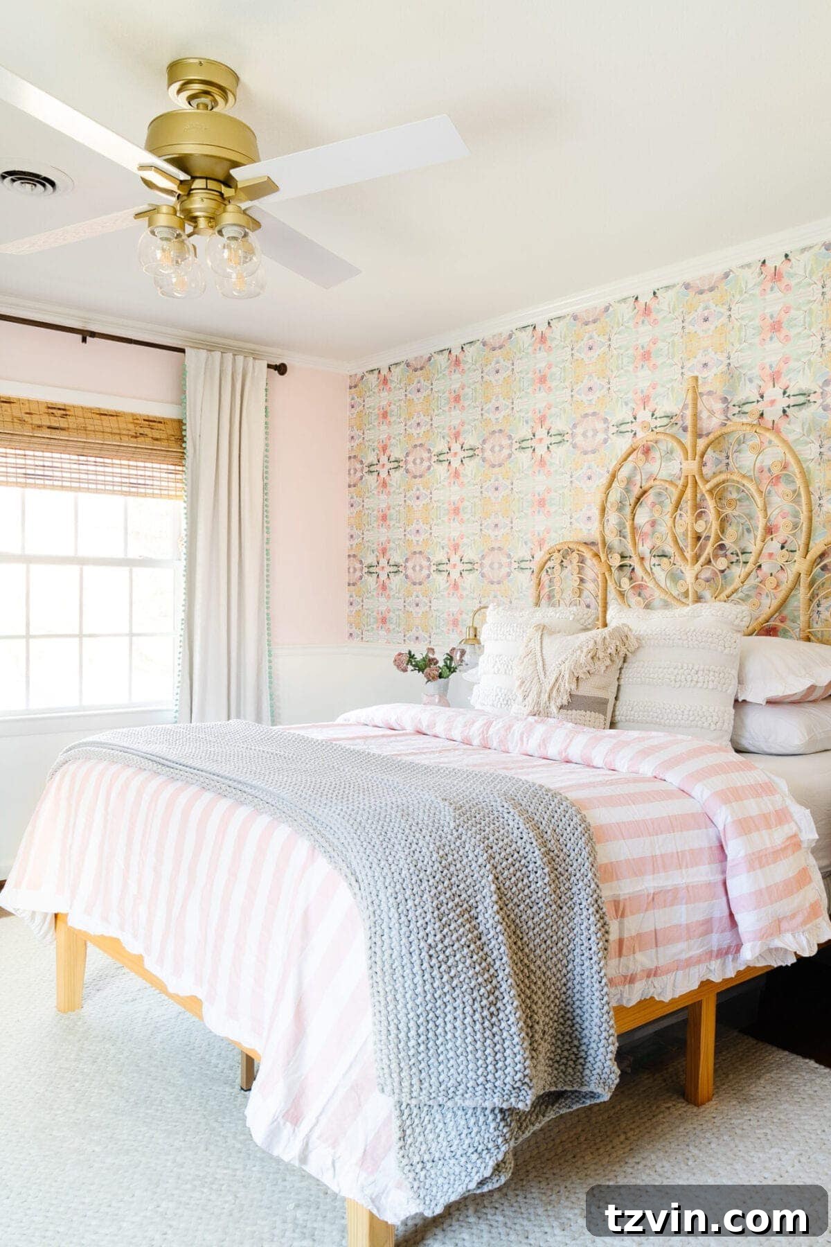 Our Favorite 21 Room Makeovers of 2021 5 After image of Olivia's refreshed bedroom, featuring boho-inspired decor.