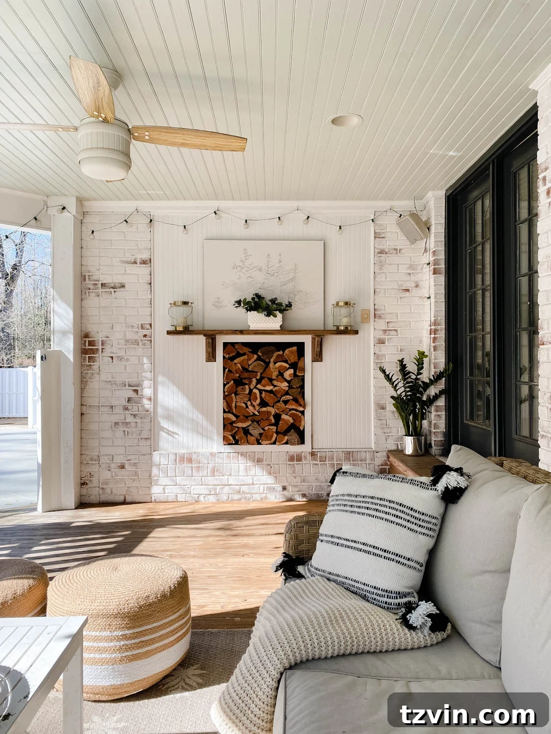 2022 Home Project Planning Your Feedback Is Key 9 Conceptual image of an outdoor fireplace on a back porch, inspiring future projects.