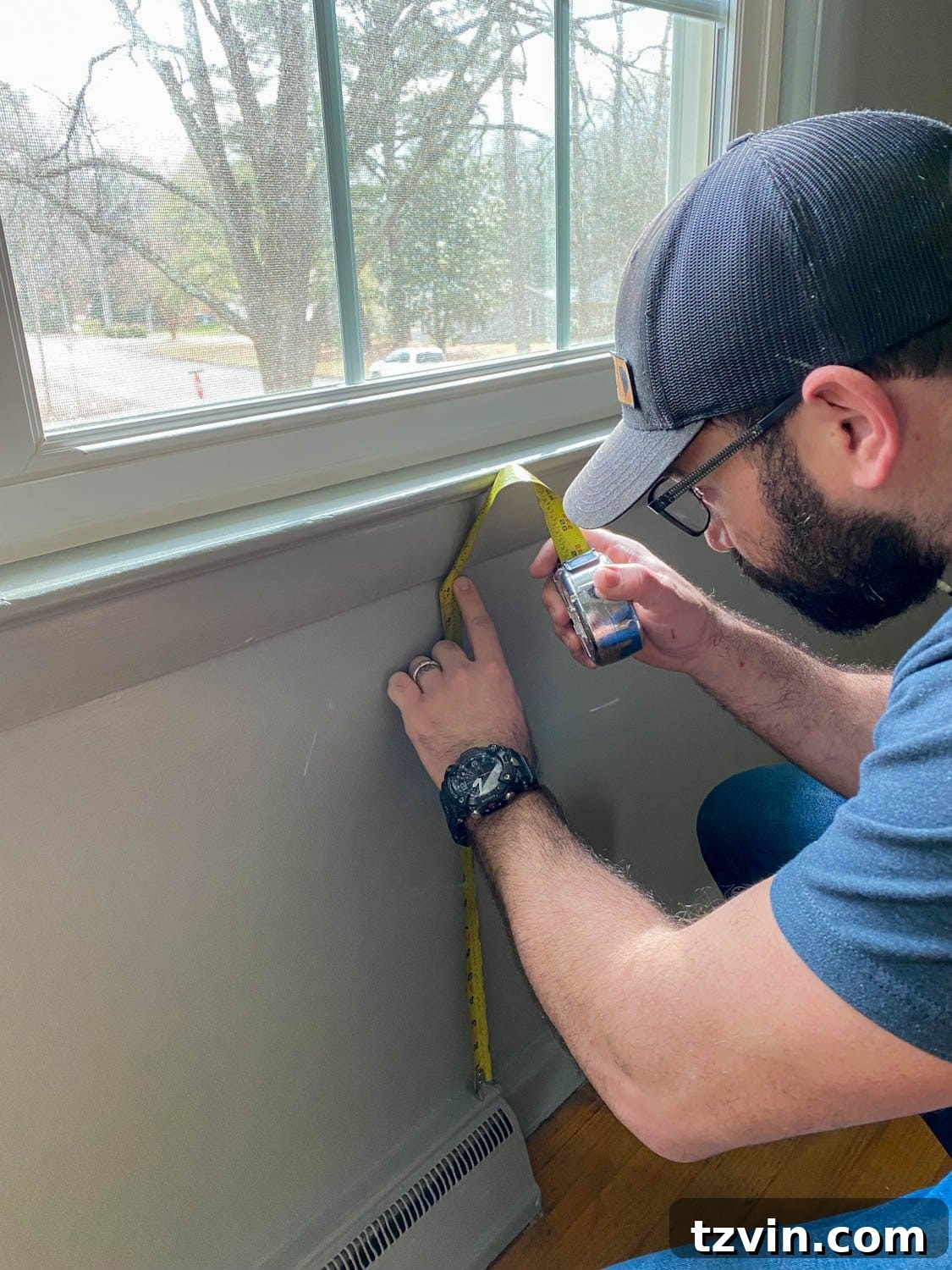 measuring underneath windows for cutting plank spacers