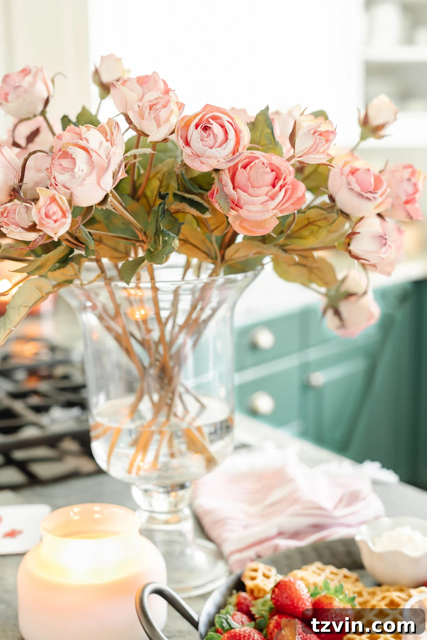 Romantic Morning Feast Board 11 Valentine's Day flowers in a vase