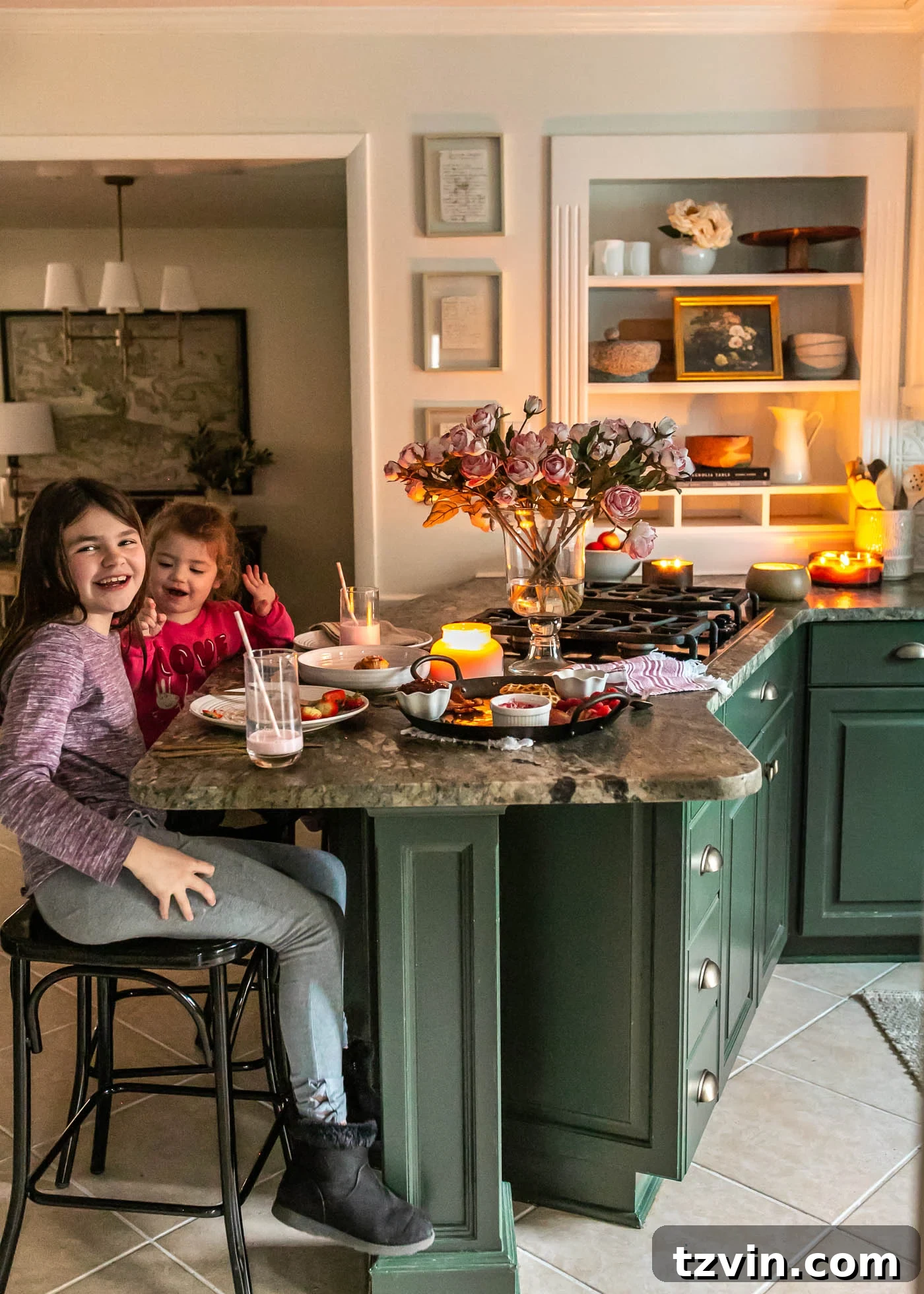 Romantic Morning Feast Board 4 candlelight Valentine's Day breakfast for dinner idea for kids