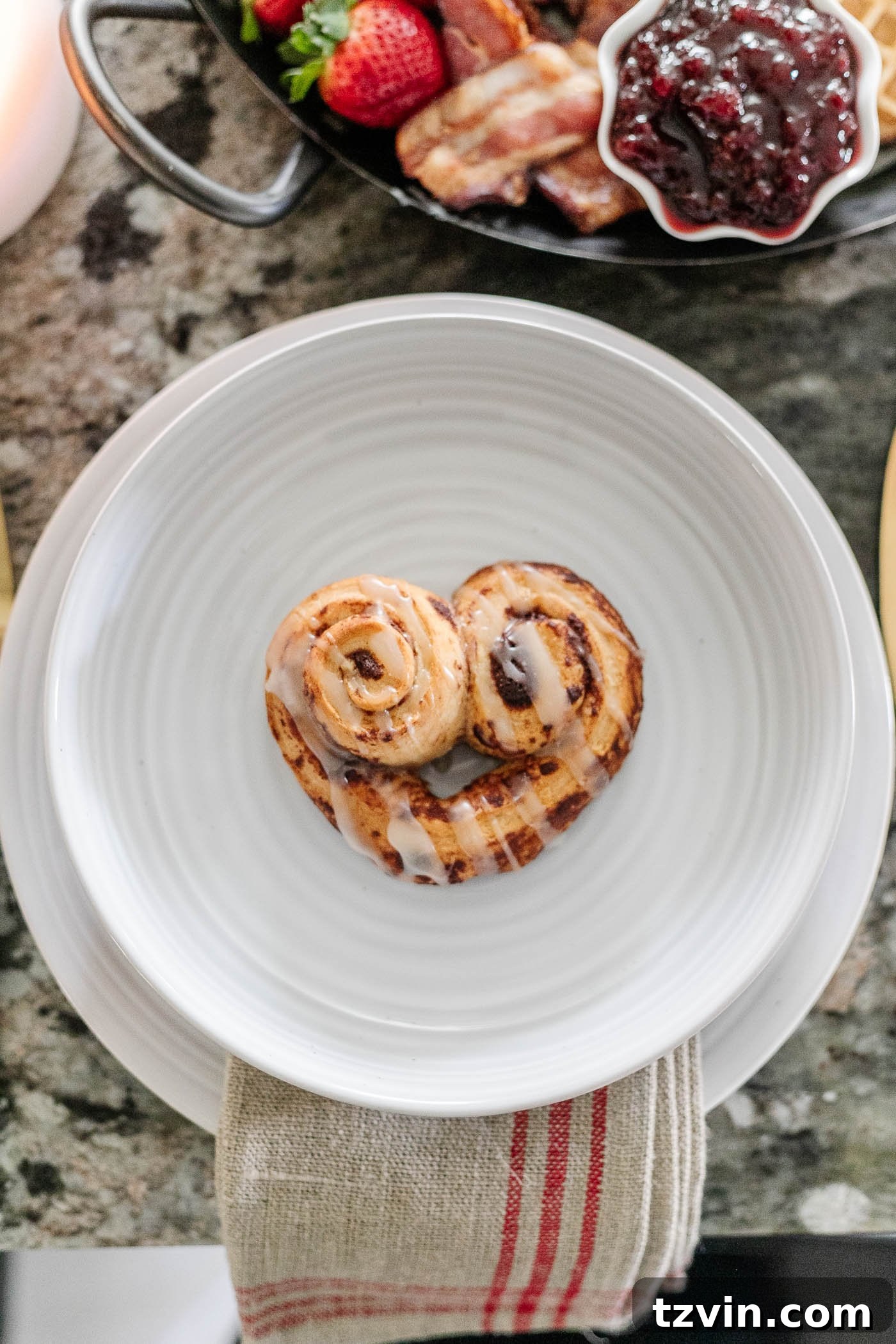 Romantic Morning Feast Board 8 Valentine's Day breakfast heart shaped cinnamon rolls