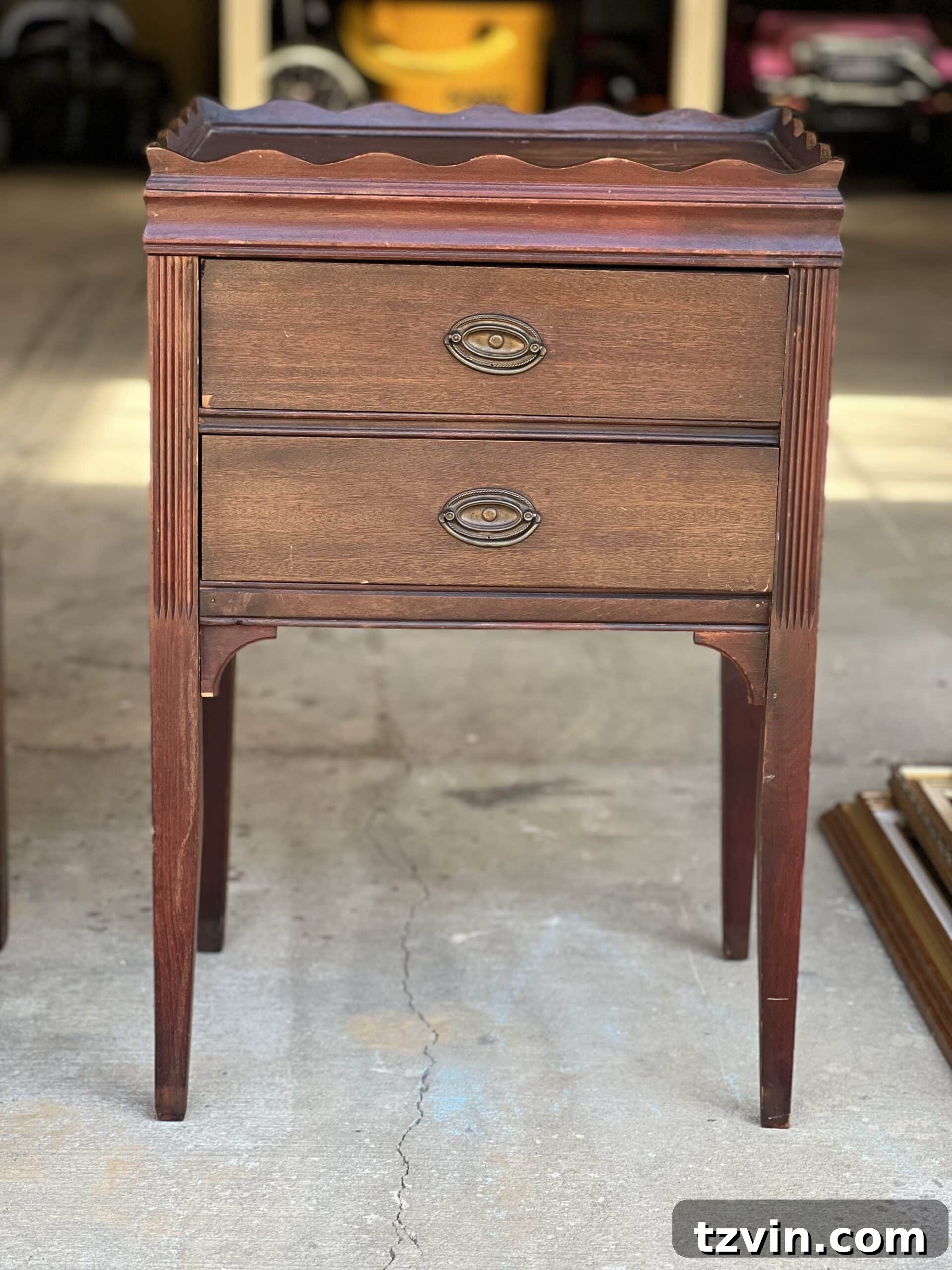 wood nightstand before
