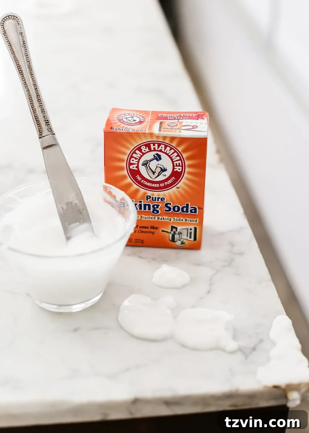 cleaning stains out of marble using baking soda and (later) peroxide)