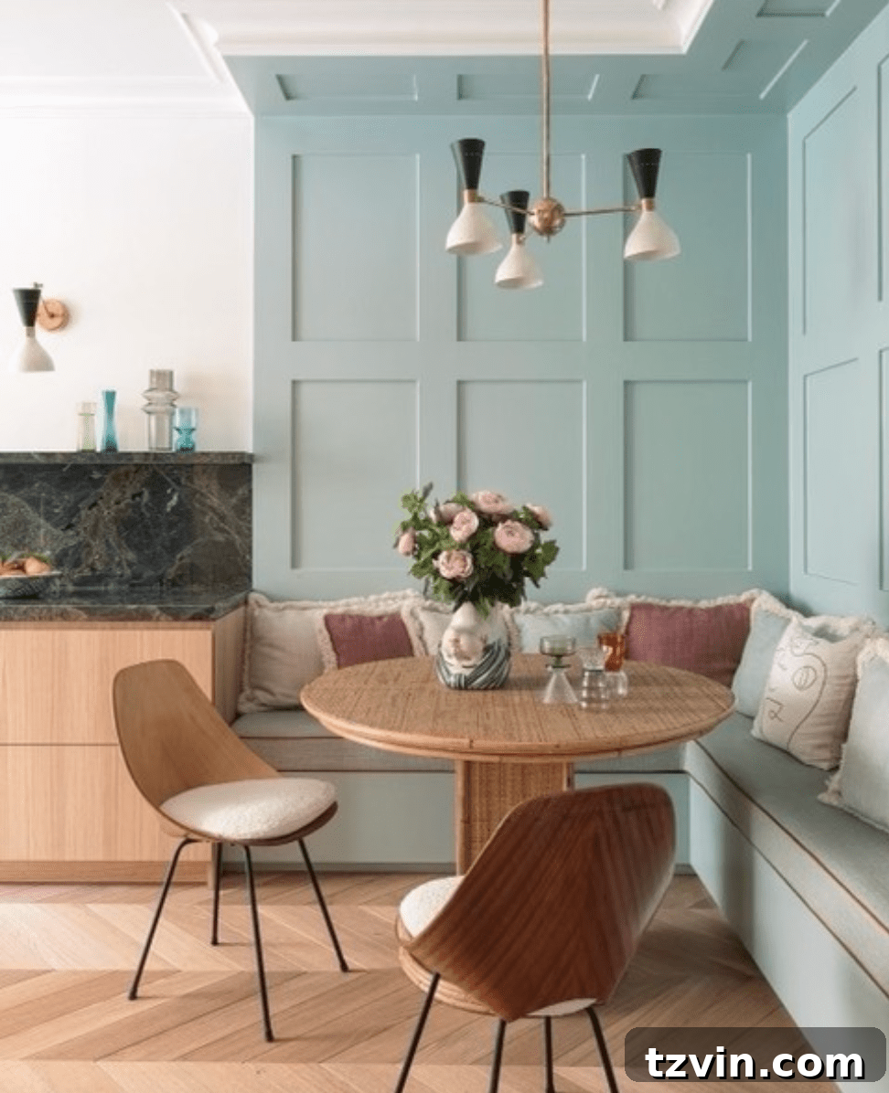 Kitchen nook enhanced with detailed wall molding and millwork for grandeur