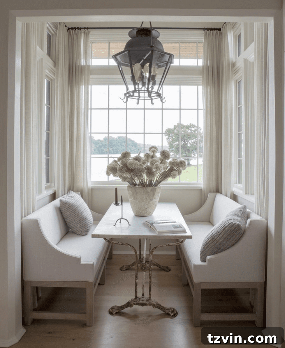 Flexible breakfast nook with stand-alone banquette benches for versatile use