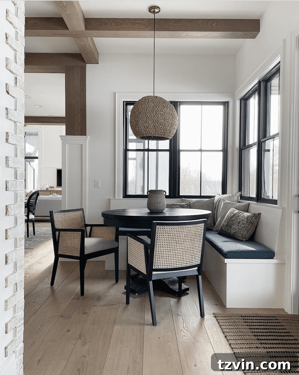 Small dining room with a round table to improve traffic flow and comfort