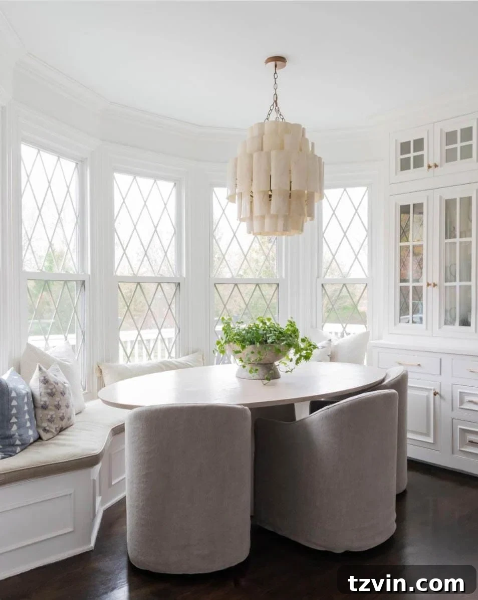 Versatile kitchen nook with rolling arm dining chairs for multipurpose use