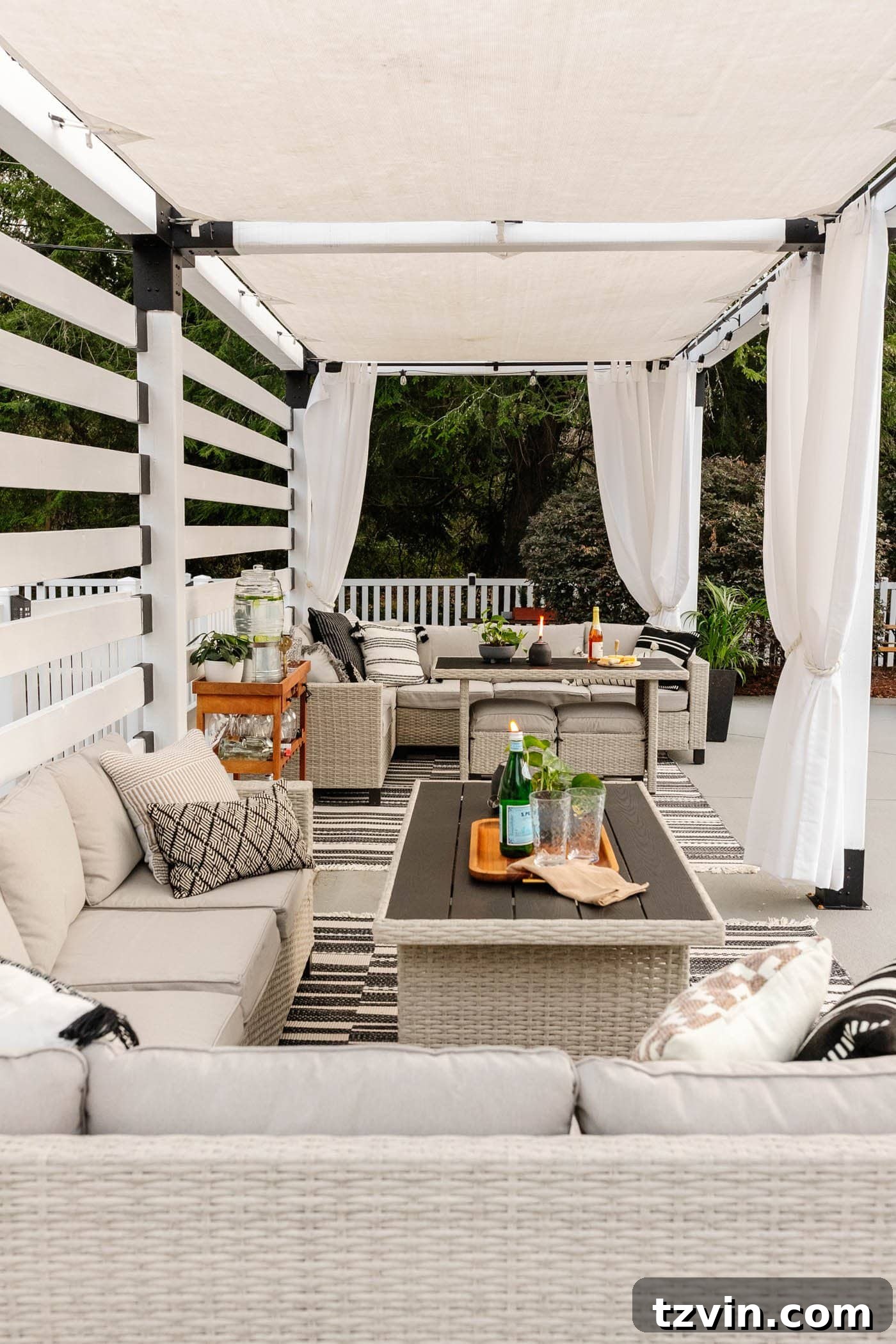 Walmart patio furniture sectional dining set in a stylish DIY pool cabana, showing comfortable seating and dining space