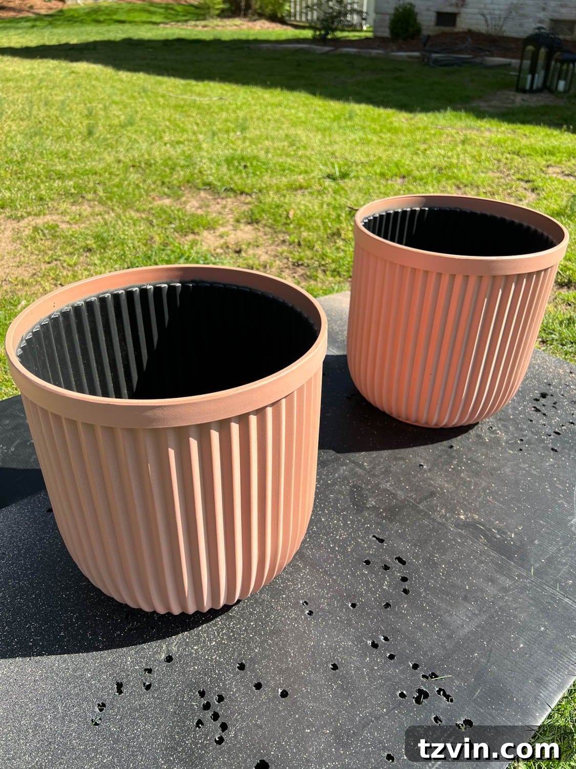 terracotta colored fluted resin planters from Walmart