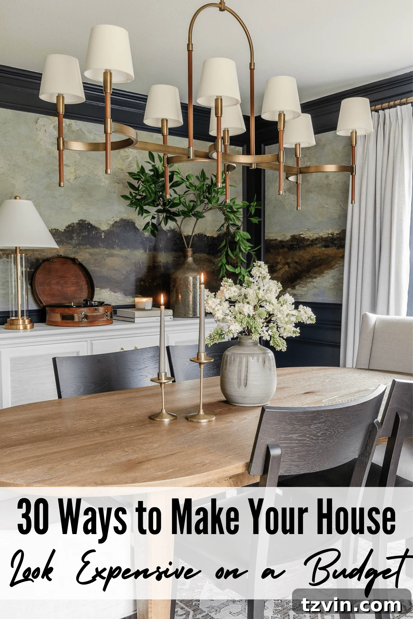 30 Budget Secrets to a Million-Dollar Home Aesthetic 2 30 ways to make your house look expensive on a budget - dining room with navy blue paint and mural wallpaper