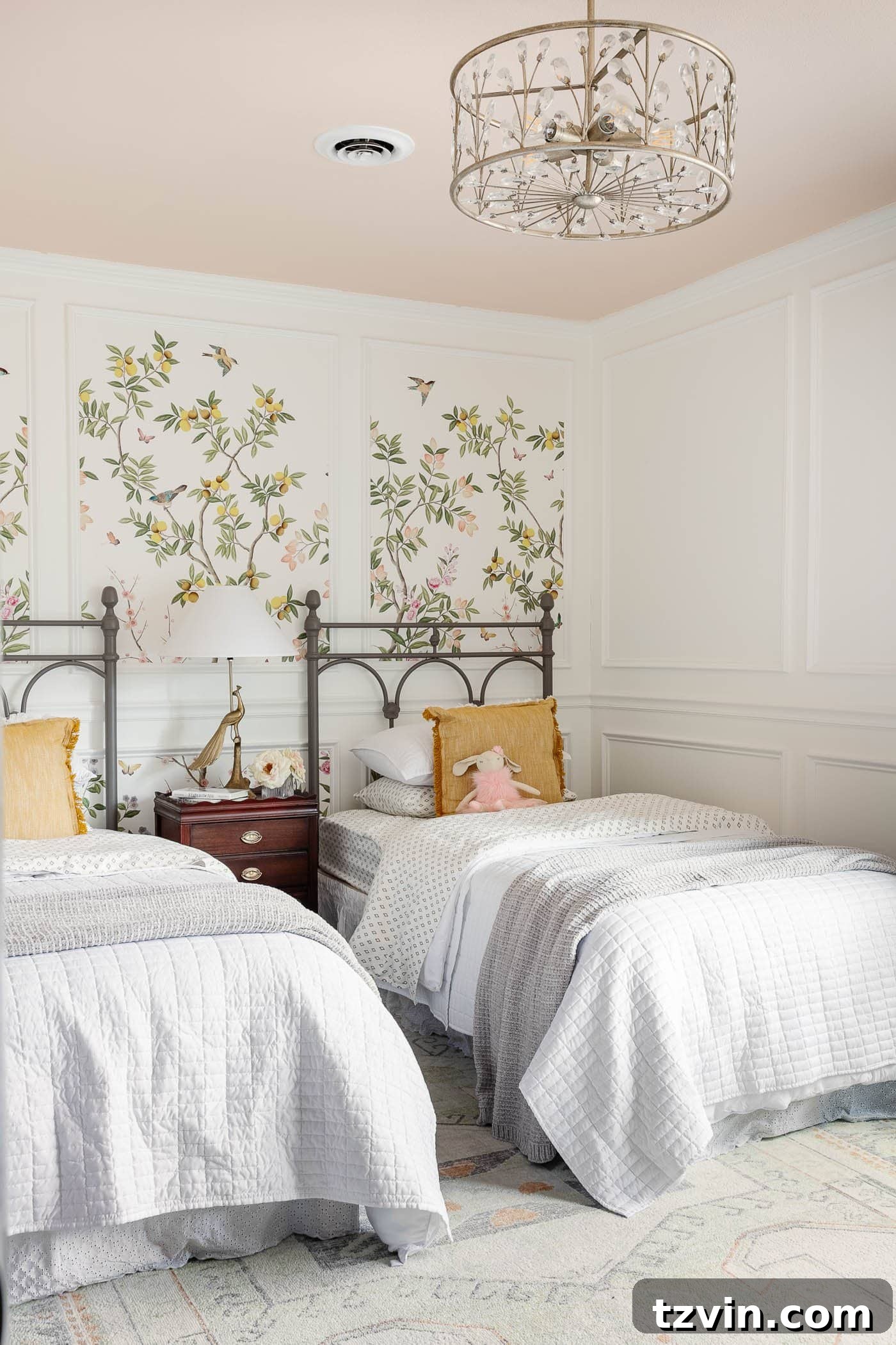 30 Budget Secrets to a Million-Dollar Home Aesthetic 25 how to make your house look expensive - add wallpaper - chinoiserie wallpaper in a toddler girl bedroom