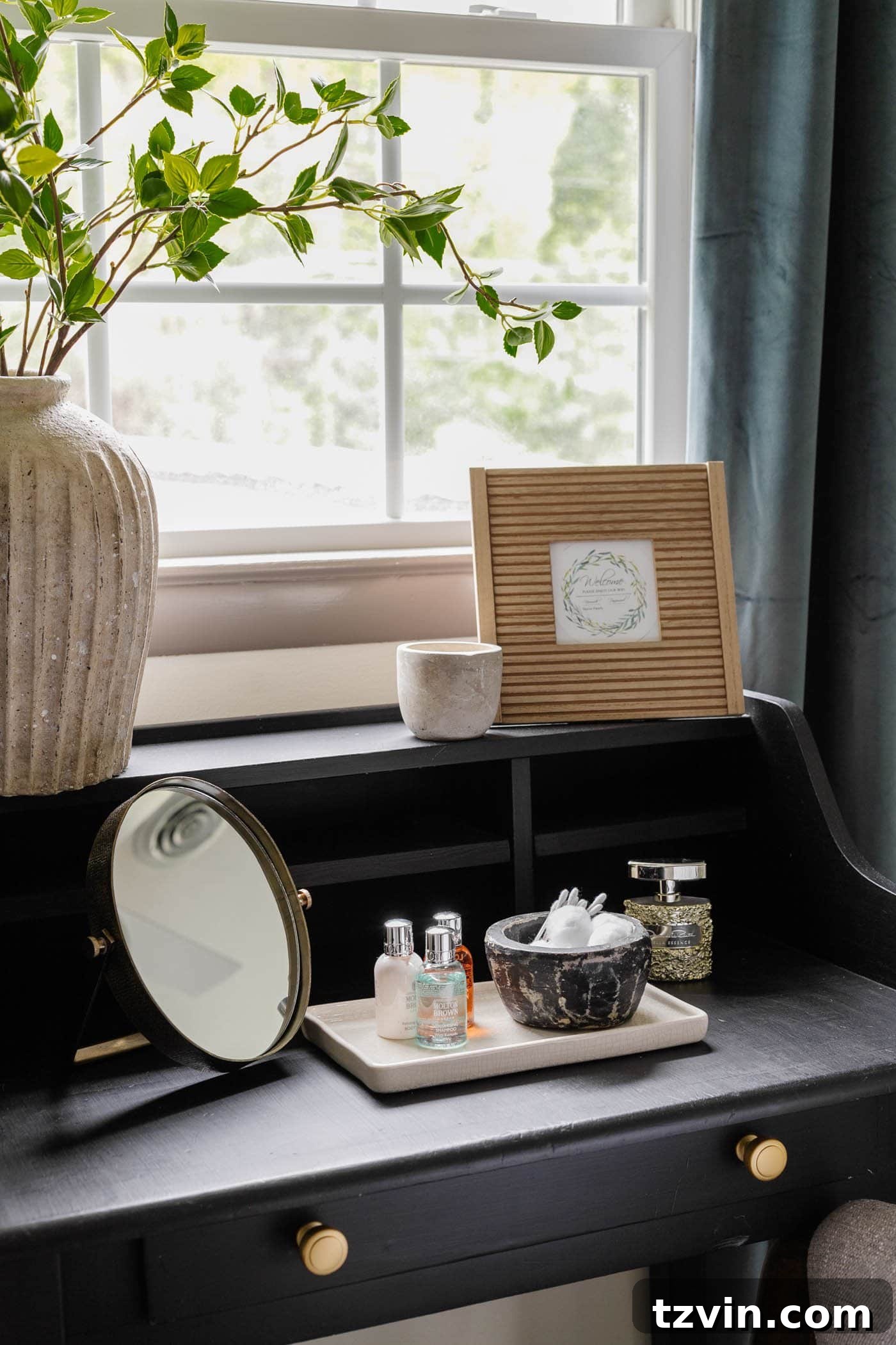 guest bedroom vanity toiletries